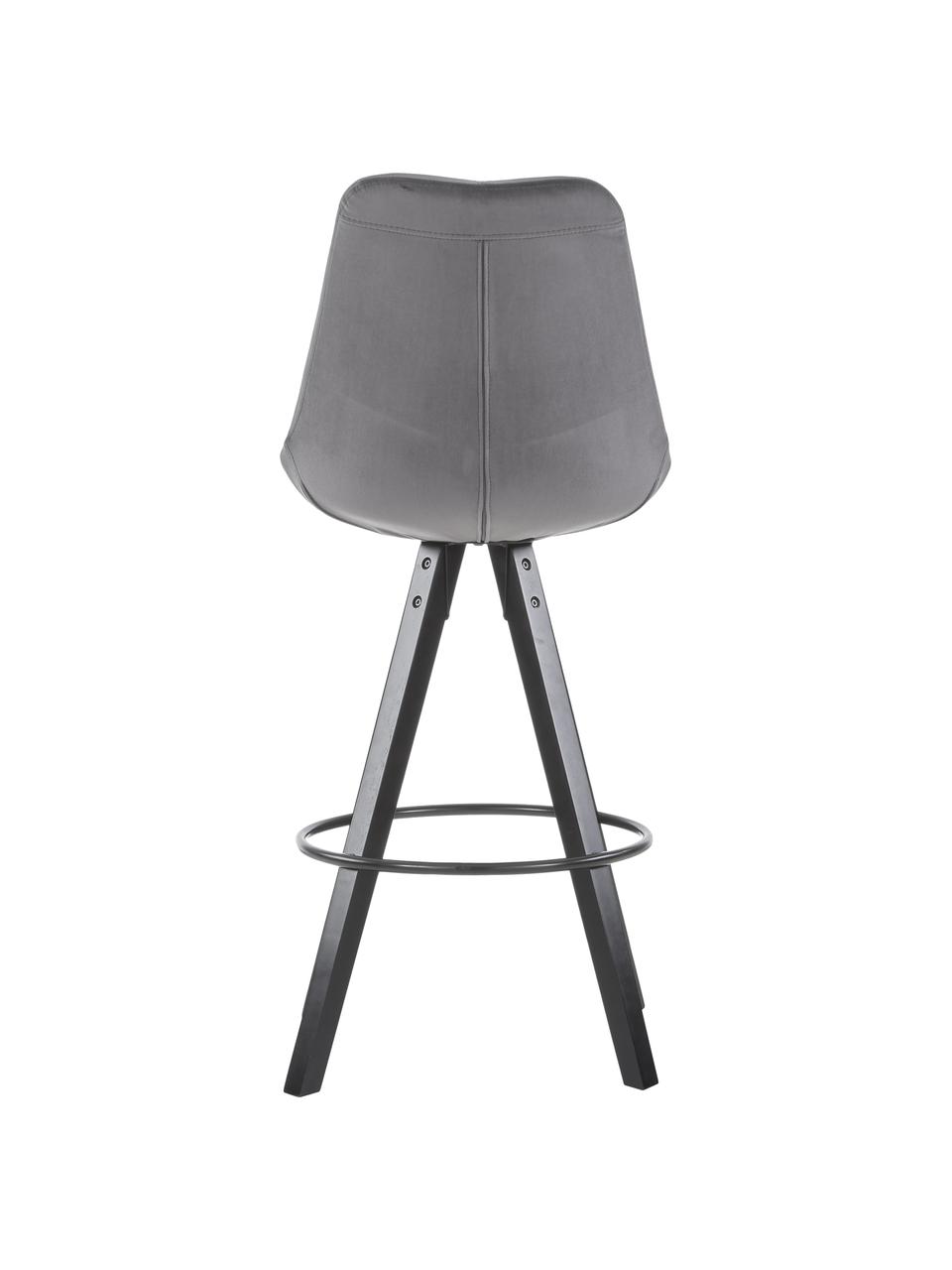 Sgabello cucina in velluto grigio Dima 2 pz, Rivestimento: velluto di poliestere, Gambe: legno di albero della gom, Rivestimento: grigio scuro Gambe: nero Poggiapiedi: nero, Larg. 49 x Alt. 112 cm