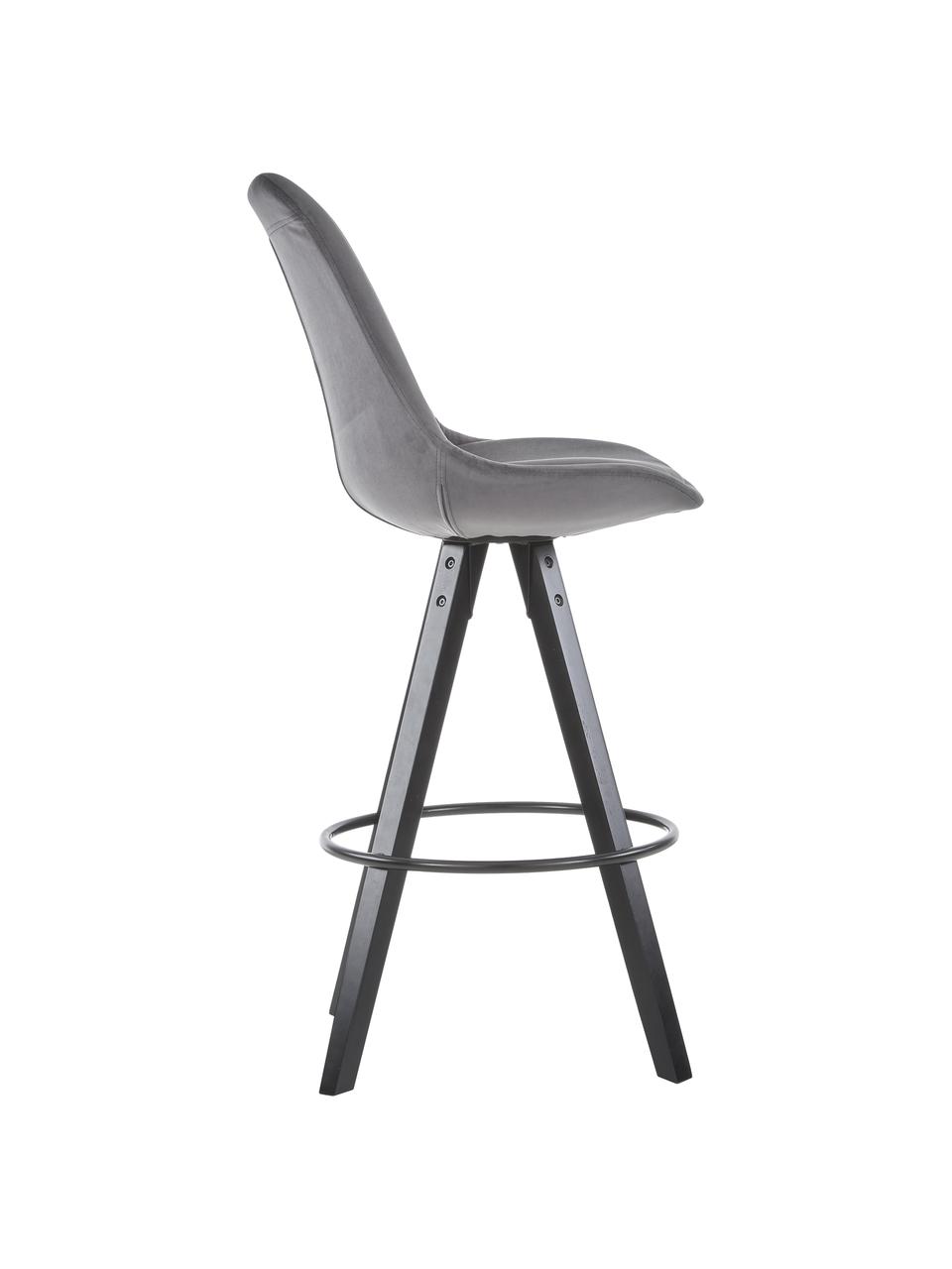 Sametové barové židle Dima, 2 ks, Potah: tmavě šedá, nohy: černá, opěrka noh: černá, Š 49 cm, V 112 cm