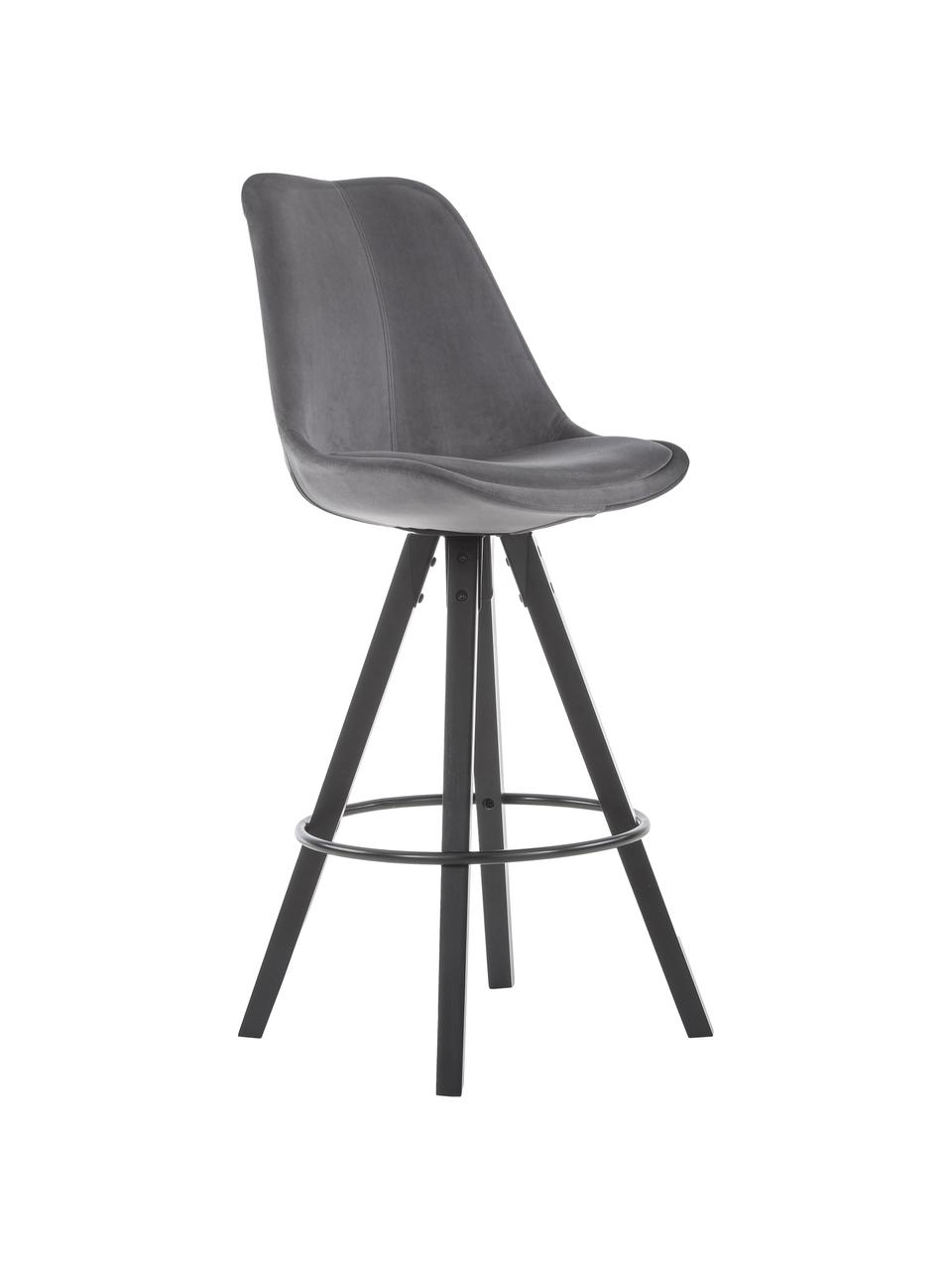 Sametové barové židle Dima, 2 ks, Potah: tmavě šedá, nohy: černá, opěrka noh: černá, Š 49 cm, V 112 cm