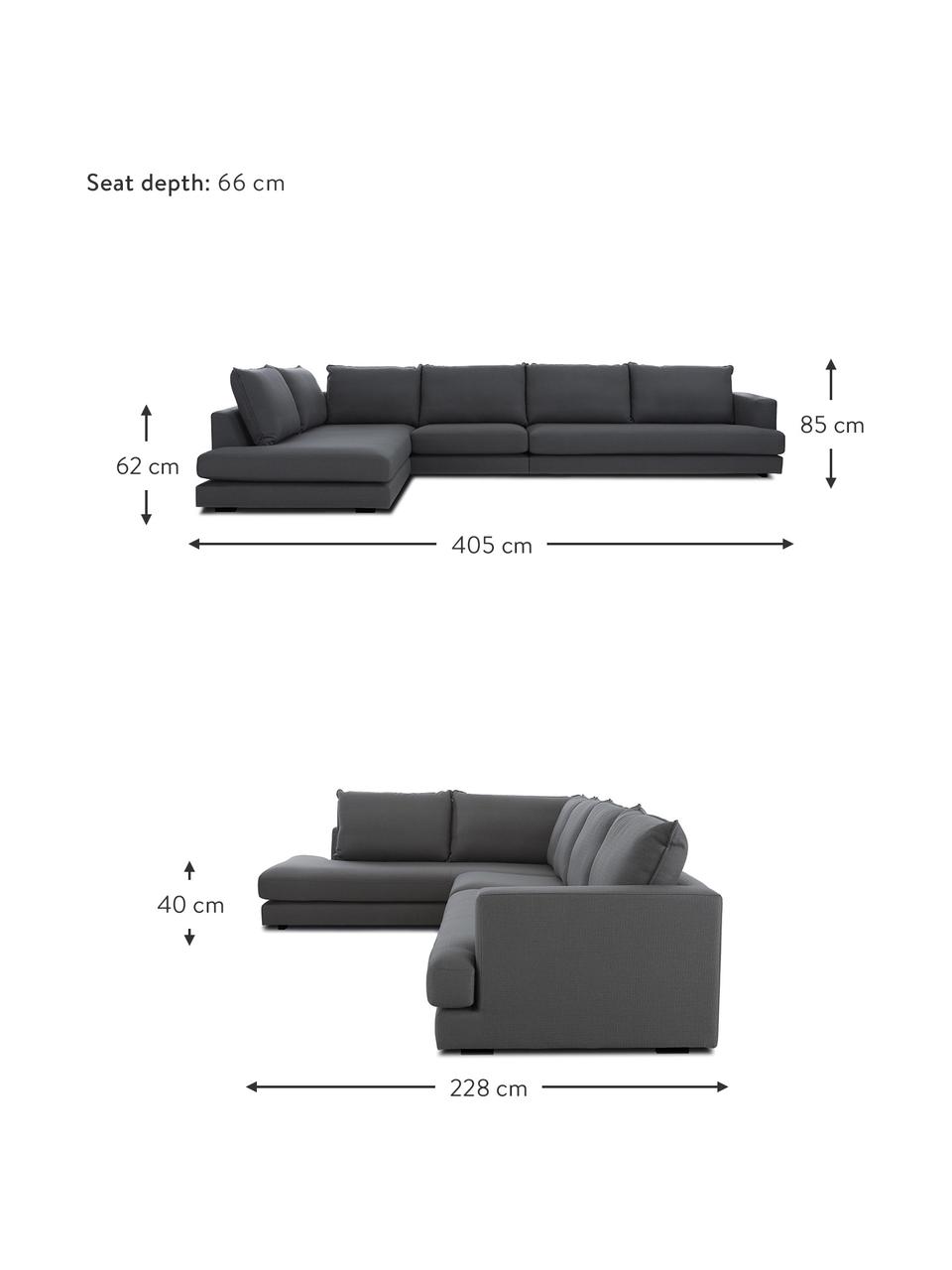 Canapé d'angle XL Tribeca, Tissu anthracite, larg. 405 x prof. 228 cm, méridienne à gauche