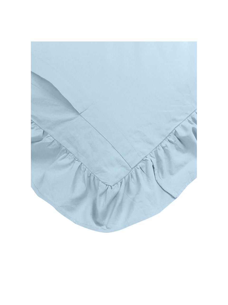 Taies d'oreiller en coton lavé bleu à volants Florence, 2 pièces, Bleu ciel, 50 x 70 cm
