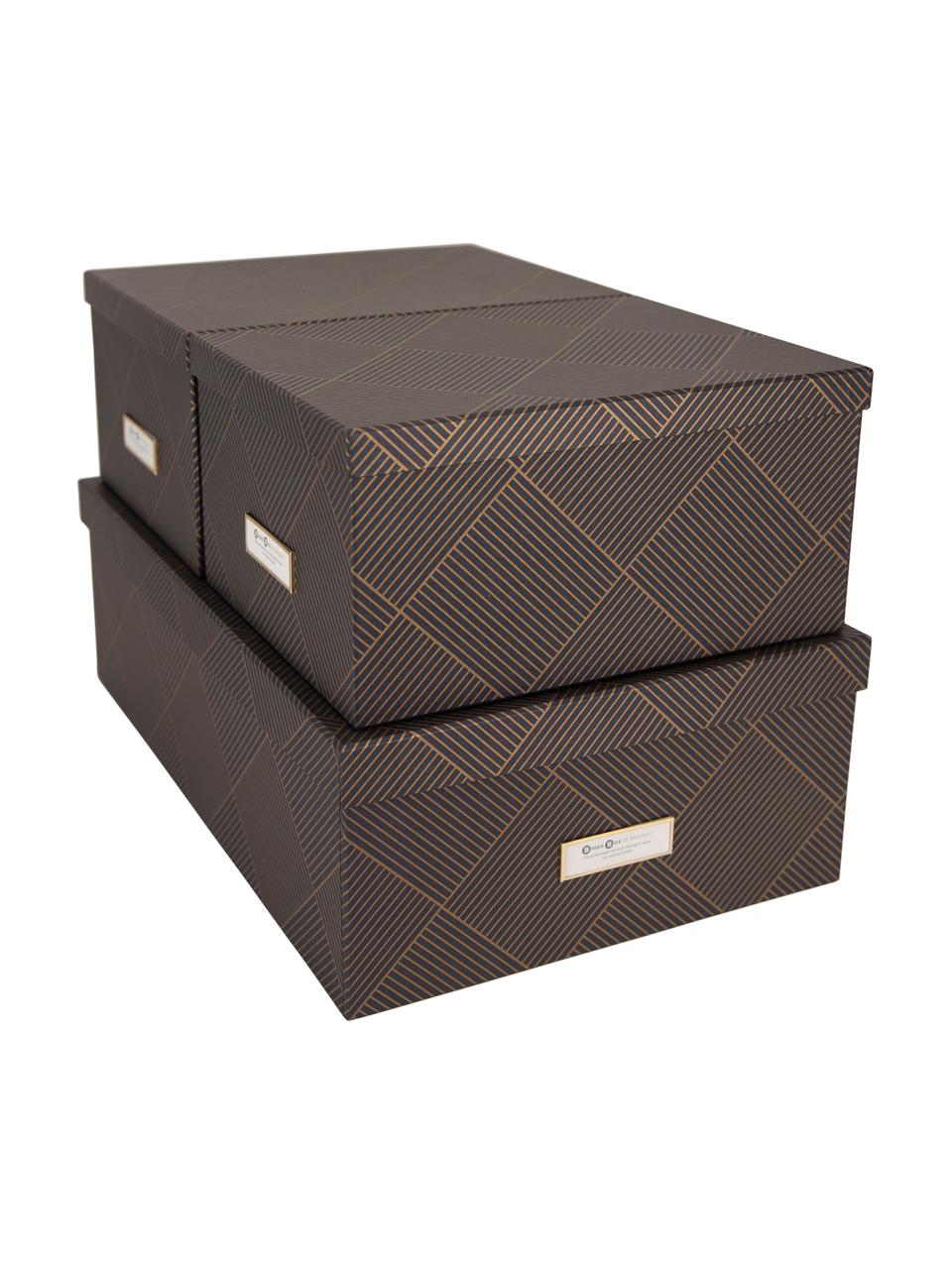 Set de cajas Inge, 3 pzas., Caja: cartón laminado, Dorado, gris oscuro, Set de diferentes tamaños