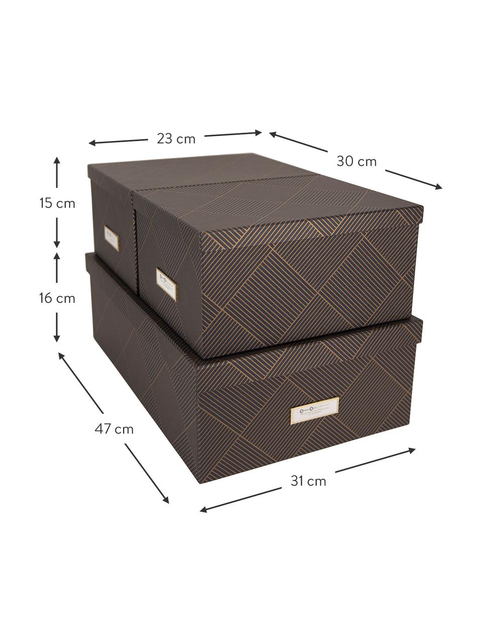 Set de cajas Inge, 3 pzas., Caja: cartón laminado, Dorado, gris oscuro, Set de diferentes tamaños