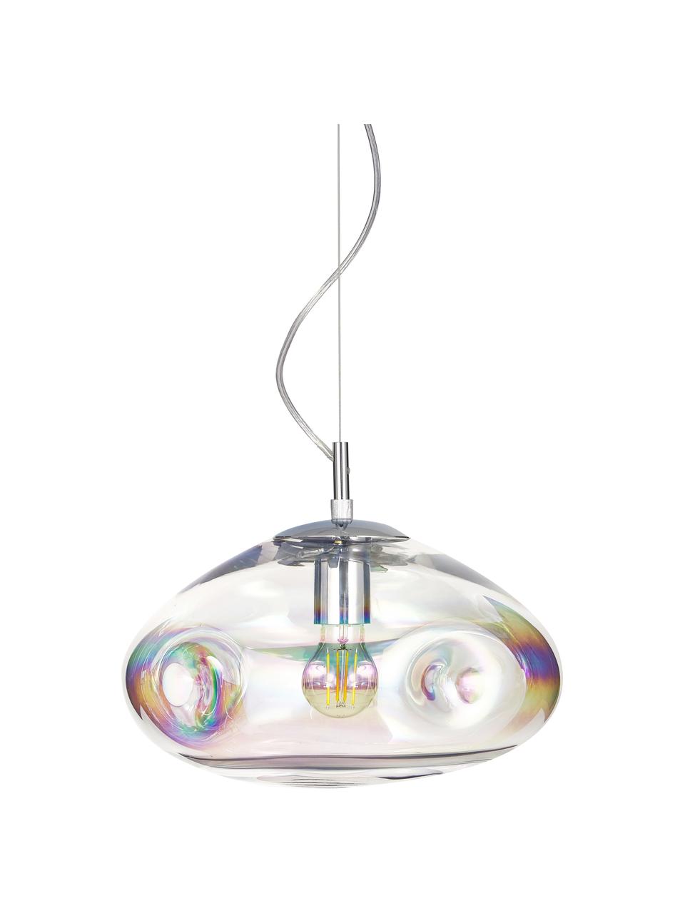 Závesná lampa z dúhového skla Amora, Dúhová, chrómová, Ø 35 x V 20 cm