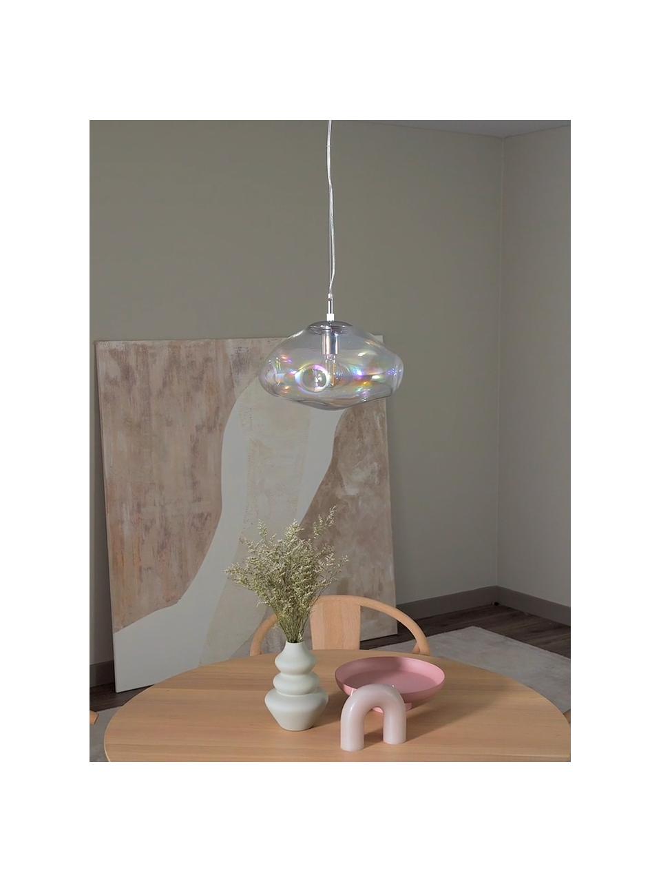 Lampada a sospensione in vetro iridescente Amora, Paralume: vetro, Baldacchino: metallo spazzolato, Iridescente, cromato, Ø 35 x Alt. 20 cm