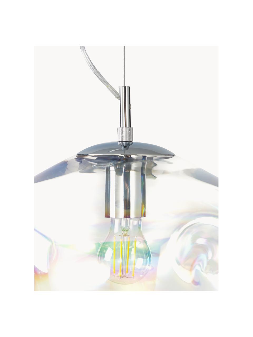 Hanglamp Amora van iriserend glas, Lampenkap: glas, Frame: geborsteld metaal, Iriserend, chroomkleurig, Ø 35 x H 20 cm