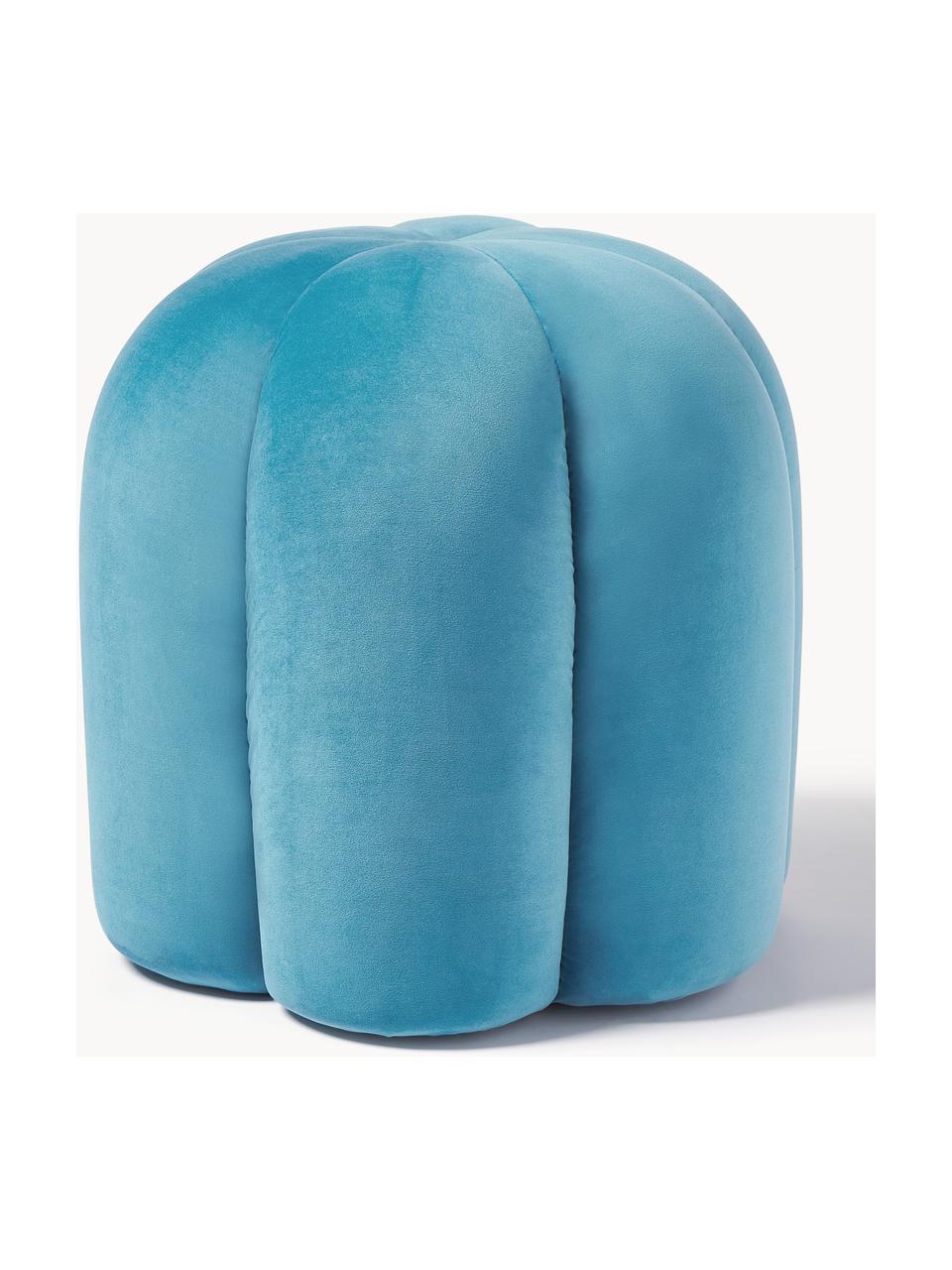 Pouf en velours Cali, Velours bleu, Ø 46 x haut. 44 cm