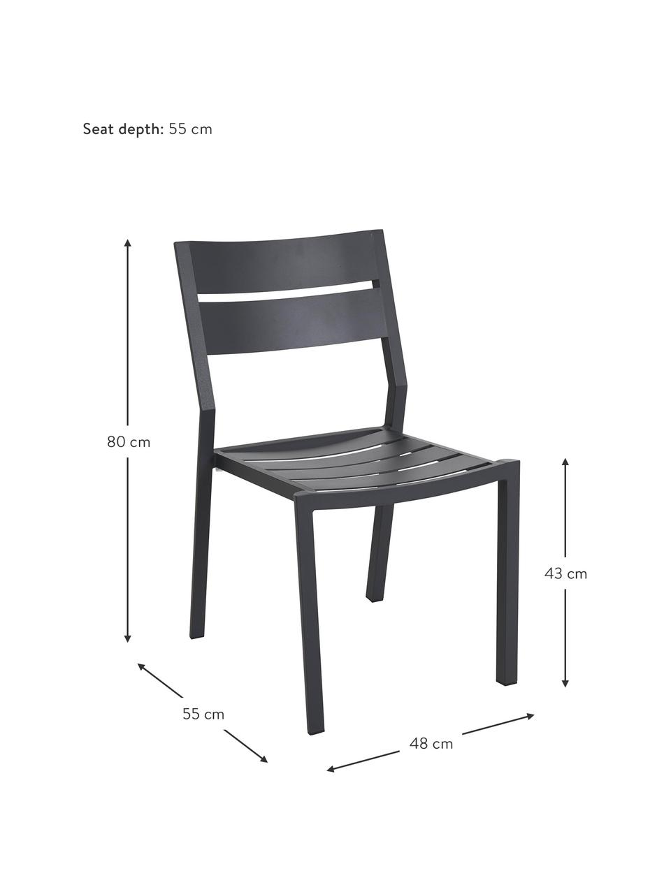 Stapelbare tuinstoel Delia in donkergrijs, Gepoedercoat aluminium, Antraciet, B 48 x D 55 cm