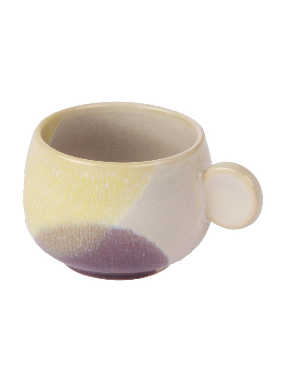 Ručně vyrobený šálek na kávu Gallery, 2 ks, Žlutá, fialová