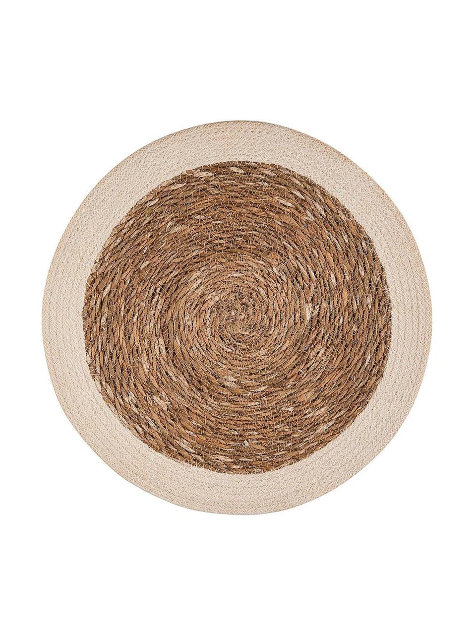 Okrągła podkładka z trawy morskiej Sauvage, 2 szt., Trawa morska, juta, Beżowy, biały, Ø 38 cm