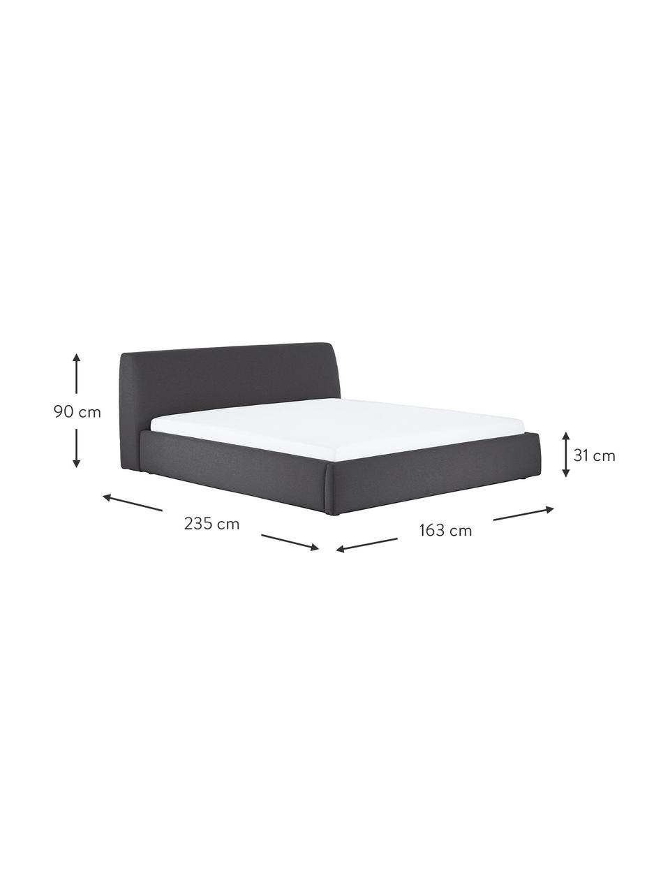 Cama tapizada Cloud, Tapizado: tejido finamente texturiz, Estructura: madera maciza de pino con, Tejido gris antracita, An 140 x L 200 cm