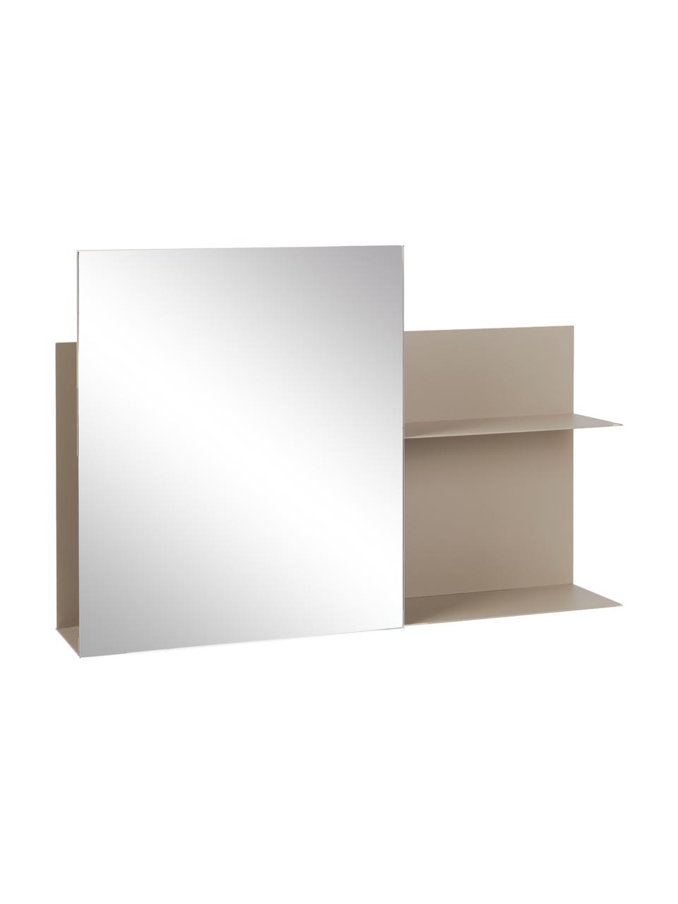 Mensola a muro con specchio Svante, Ripiano: metallo verniciato a polv, Superficie dello specchio: lastra di vetro, Beige, Larg. 51 x Alt. 25 cm
