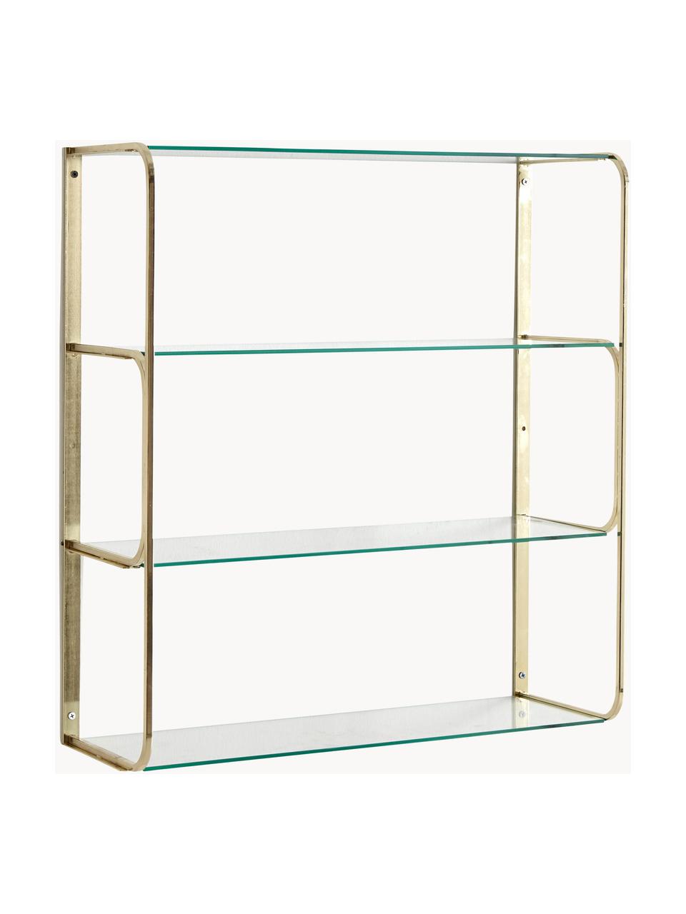 Estante de pared Nora, Estructura: metal recubierto, Estantes: vidrio, Dorado, transparente, An 57 x Al 66 cm