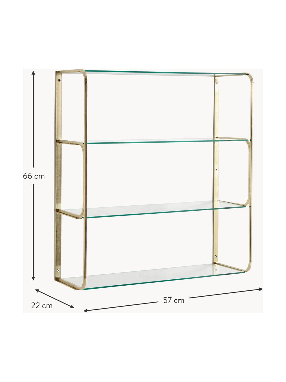 Scaffale da parete Nora, Struttura: metallo rivestito, Mensole: vetro, Dorato, trasparente, Larg. 57 x Alt. 66 cm