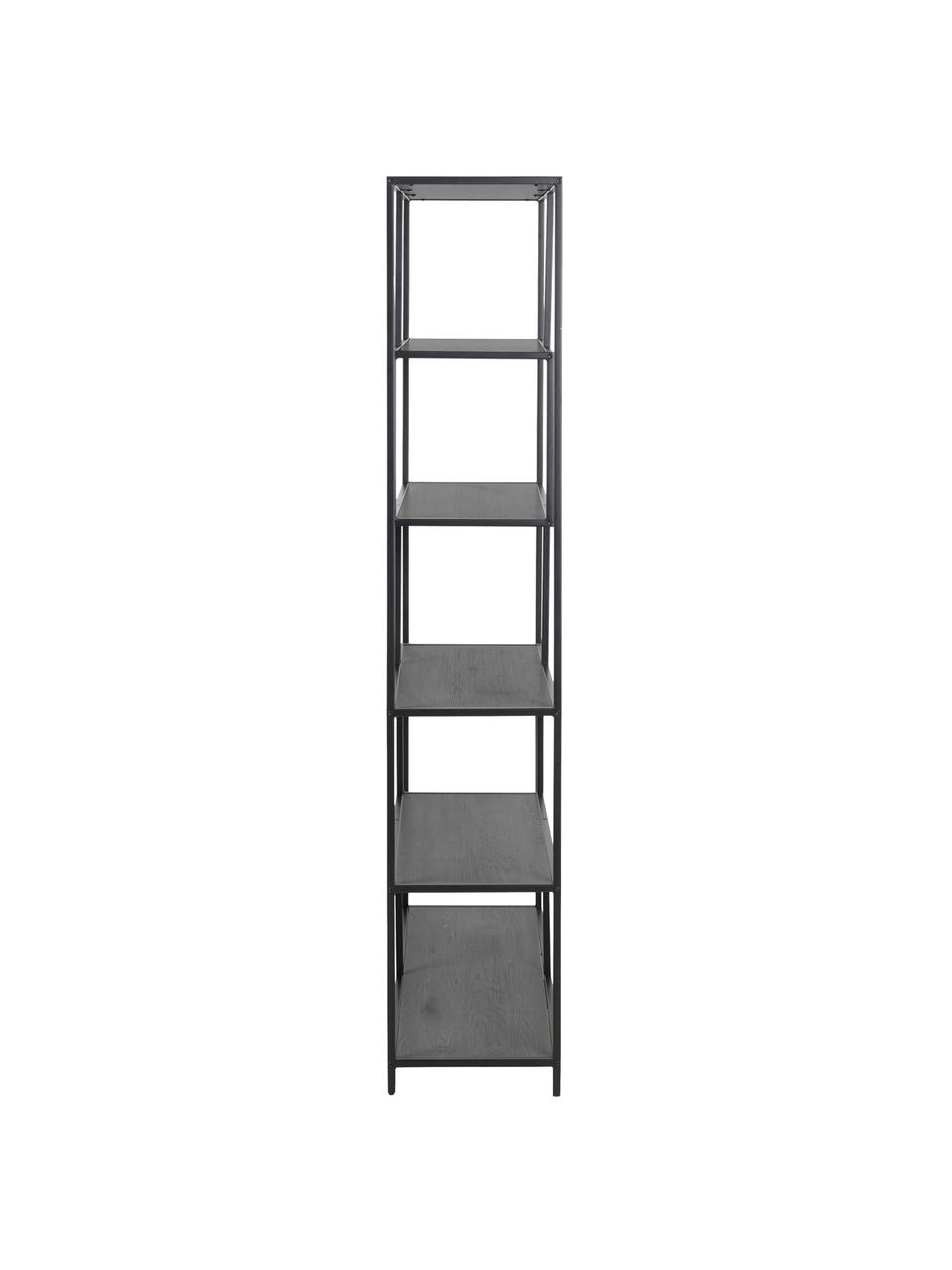 Estantería de madera y metal Seaford, Estantes: tablero de fibras de dens, Estructura: metal con pintura en polv, Negro, An 114 x Al 185 cm