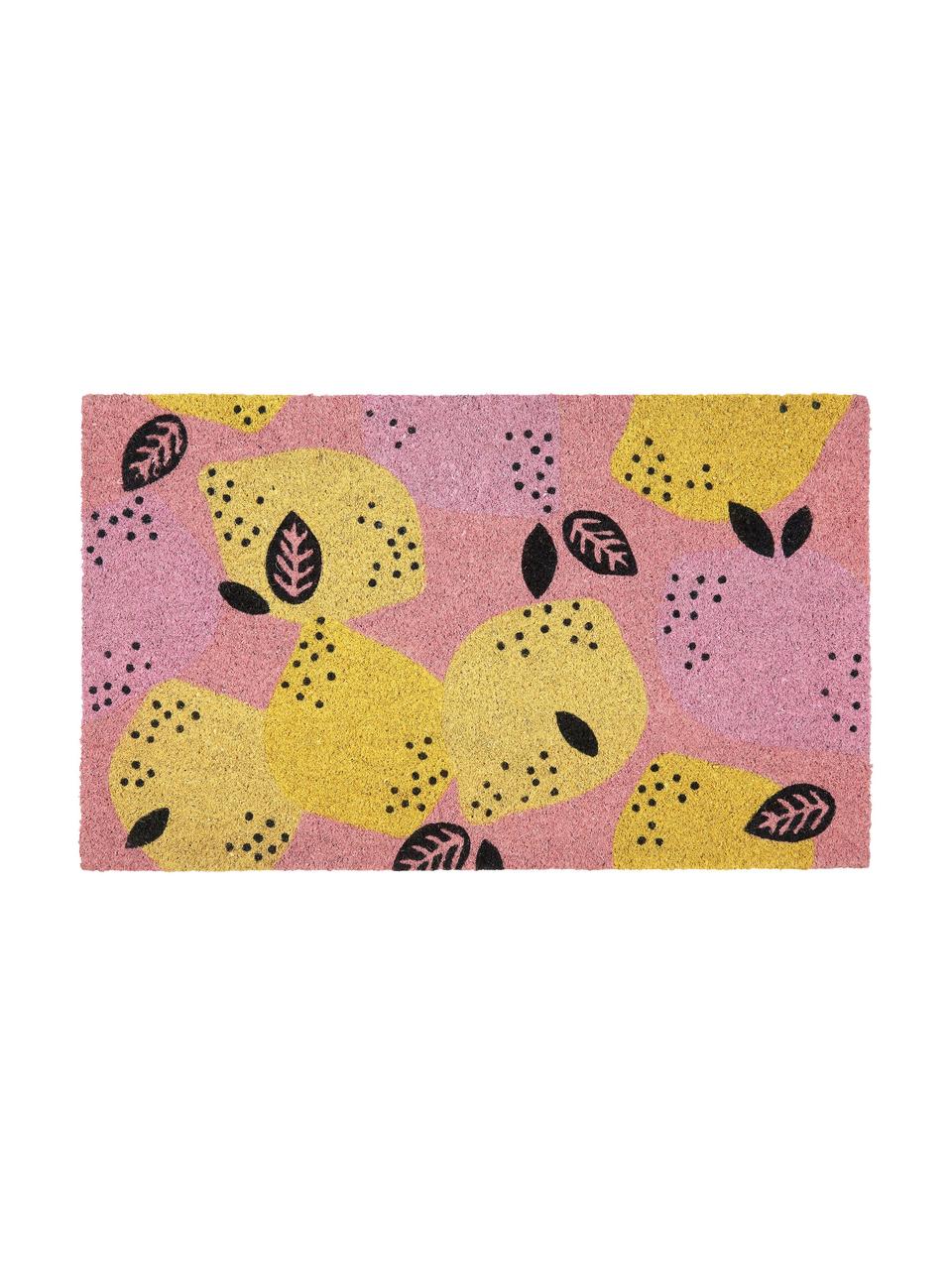 Deurmat Citroenen, Bovenzijde: kokosvezels, Onderzijde: vinyl, Roze, geel, zwart, B 45 x L 75 cm