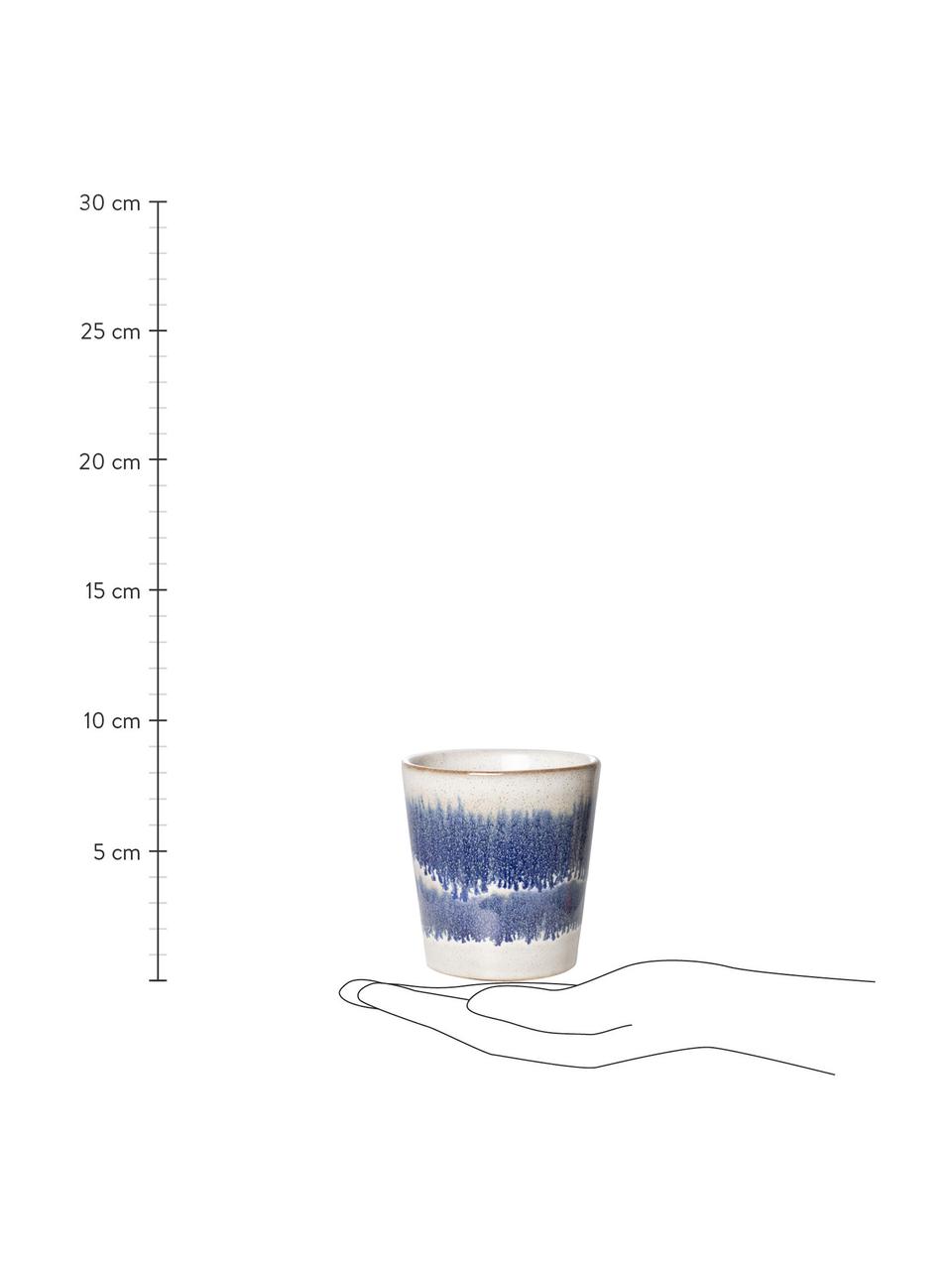 Mug rétro fait main 70's, 4 pièces, Grès cérame, Bleu, blanc, Ø 8 x haut. 8 cm, 180 ml