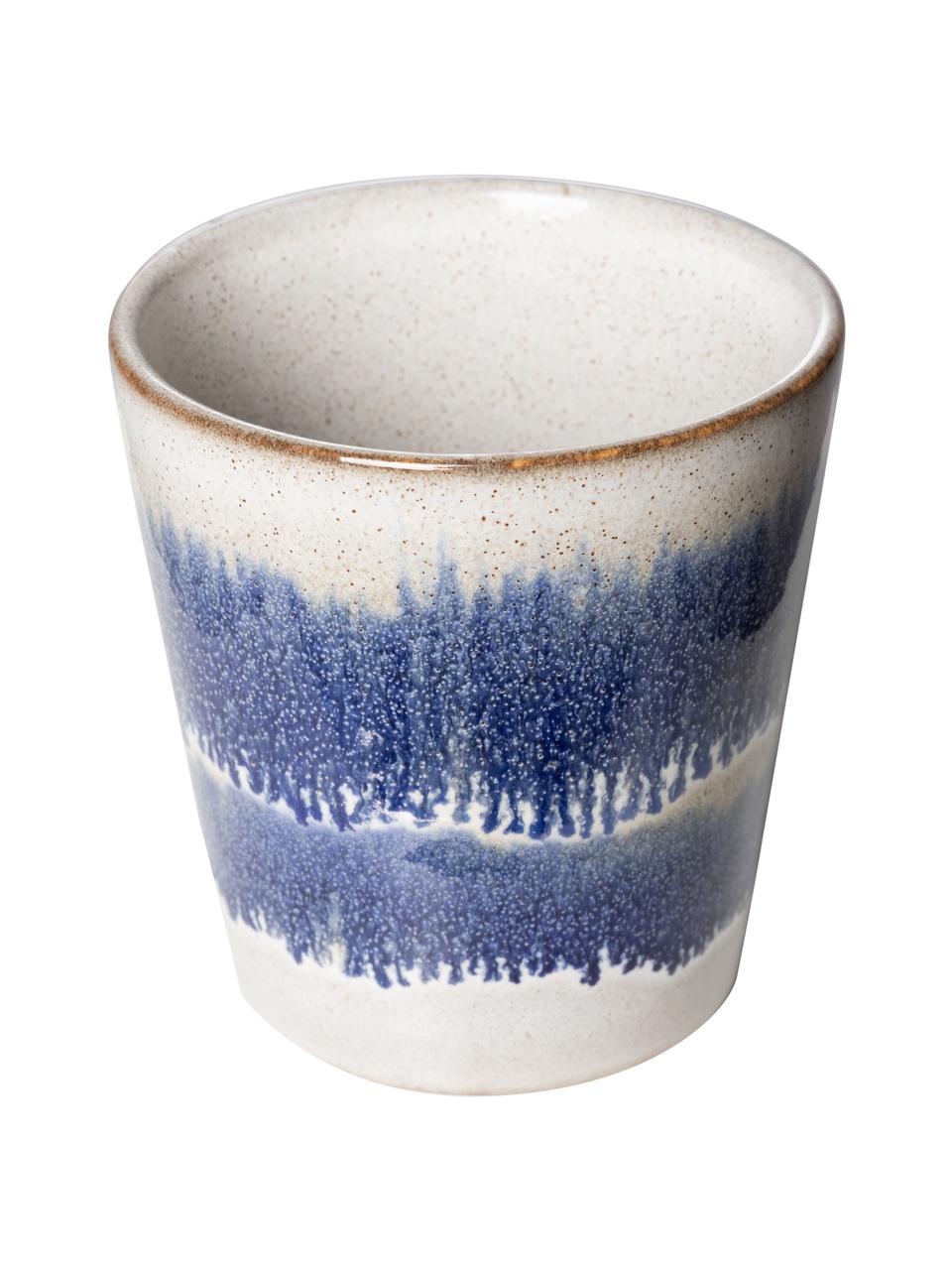 Mug rétro fait main 70's, 4 pièces, Grès cérame, Bleu, blanc, Ø 8 x haut. 8 cm, 180 ml