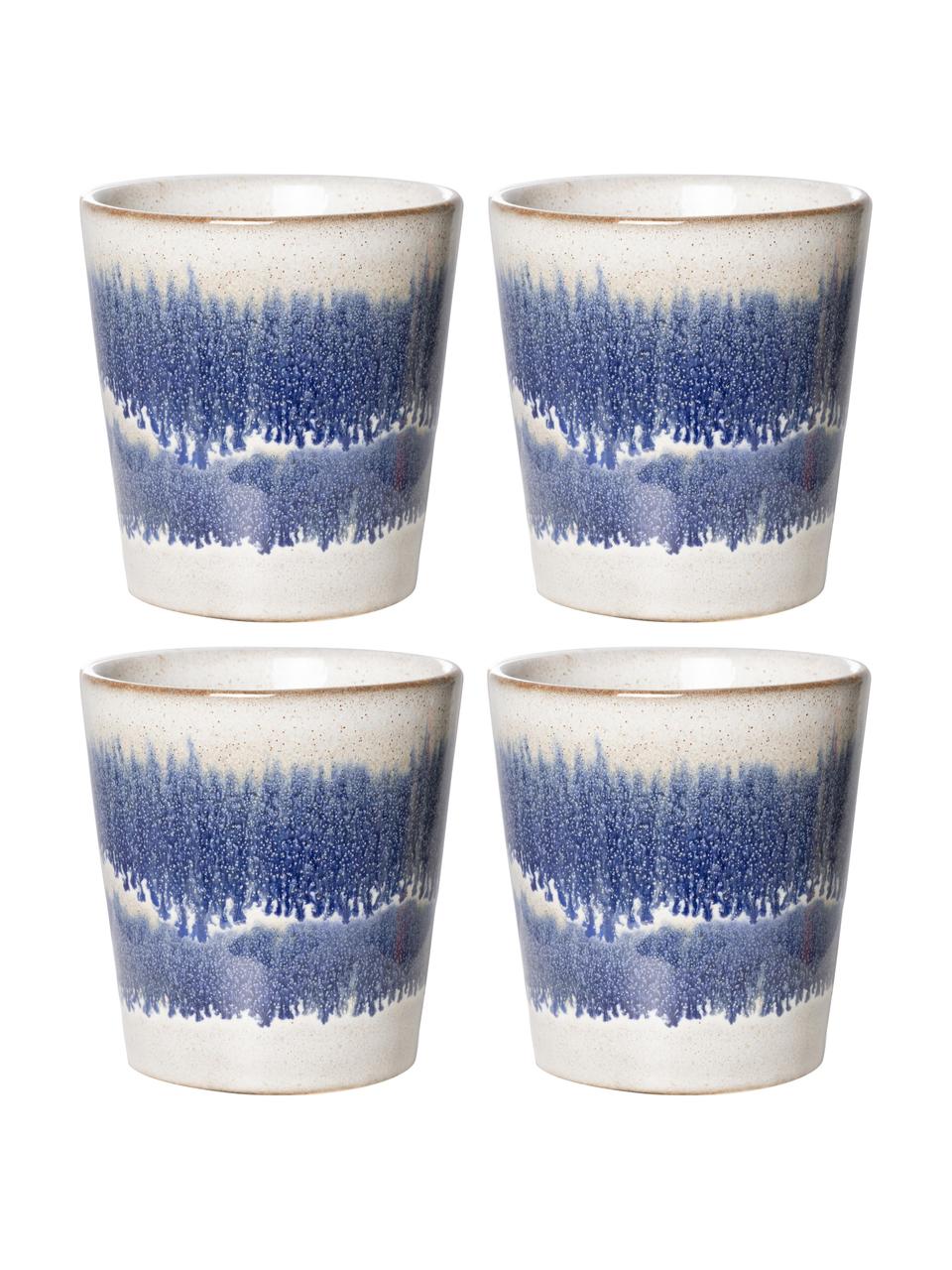 Sada ručně vyrobených XS pohárkův retro stylu 70's, 4 díly, Kamenina, Modrá, bílá, Ø 8 cm, V 8 cm, 180 ml