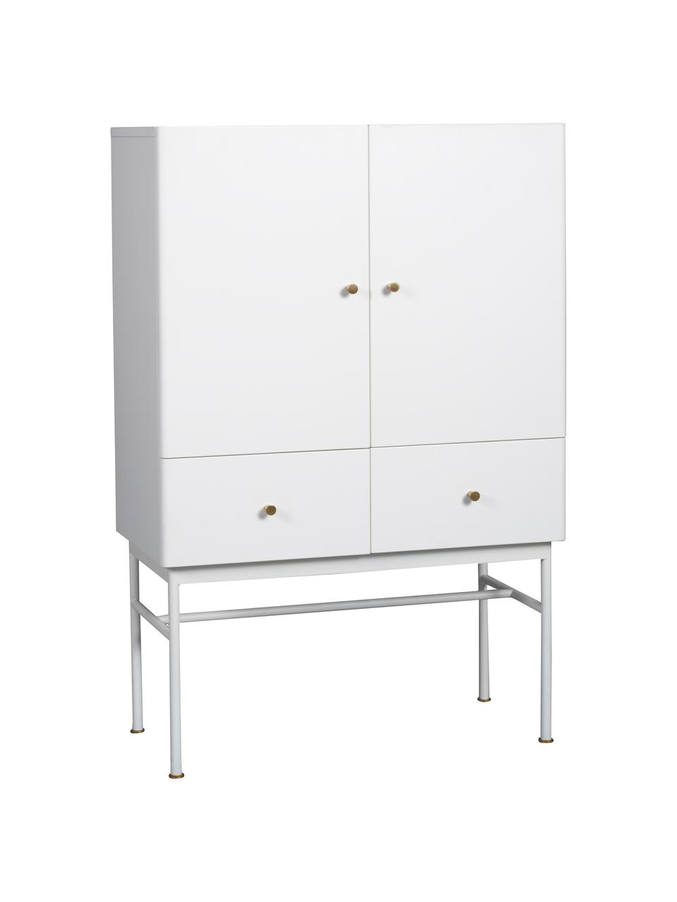 Weißes Highboard Glendale mit Schubladen und Türen, Korpus: Mitteldichte Holzfaserpla, Eichenholz, Weiß, 80 x 120 cm