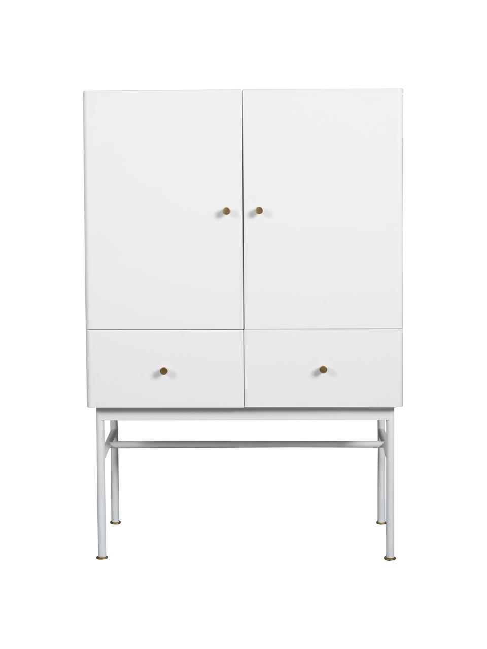 Weisses Highboard Glendale mit Schubladen und Türen, Korpus: Mitteldichte Holzfaserpla, Eichenholz, Weiss, 80 x 120 cm