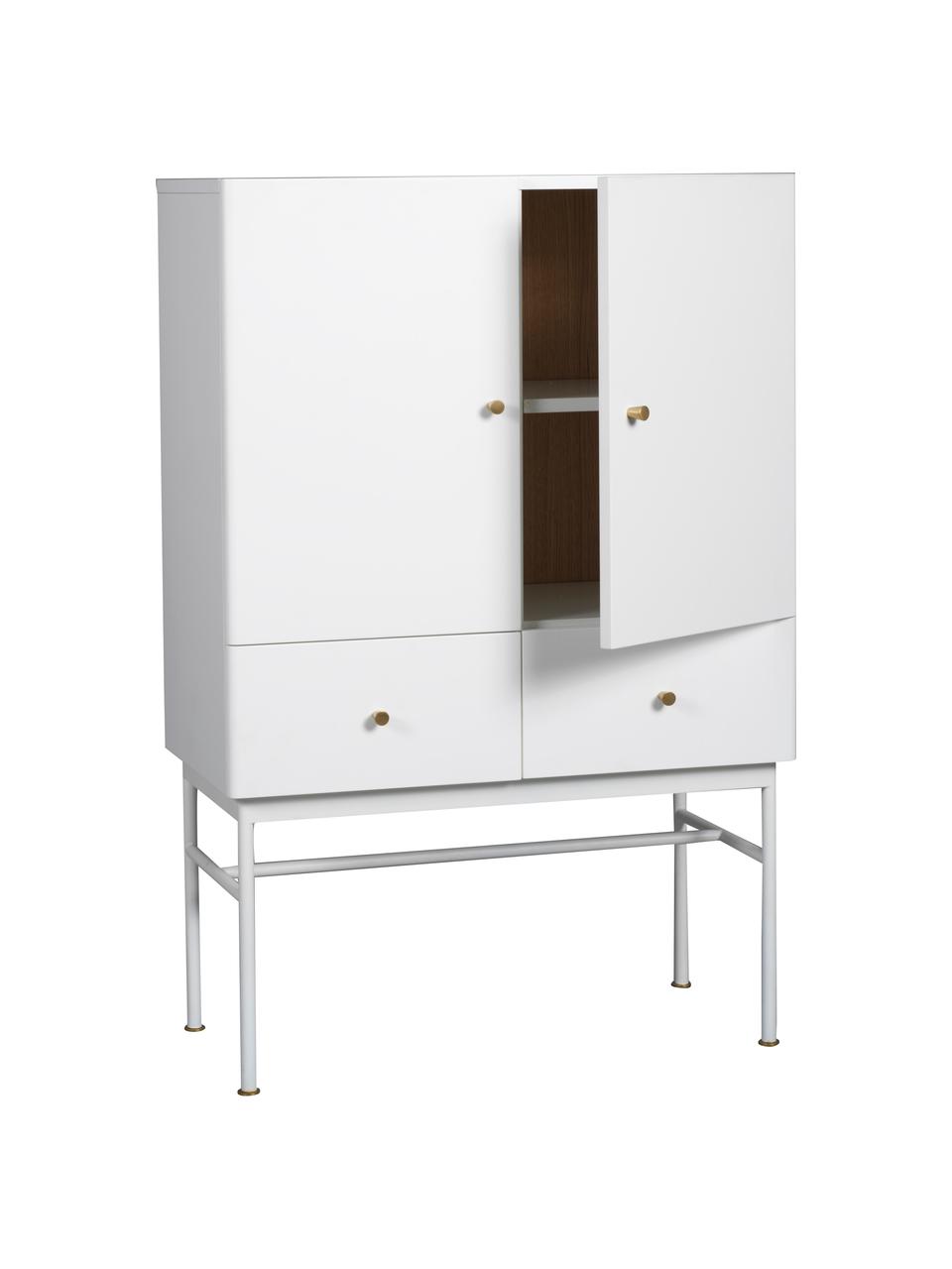 Weisses Highboard Glendale mit Schubladen und Türen, Korpus: Mitteldichte Holzfaserpla, Eichenholz, Weiss, 80 x 120 cm