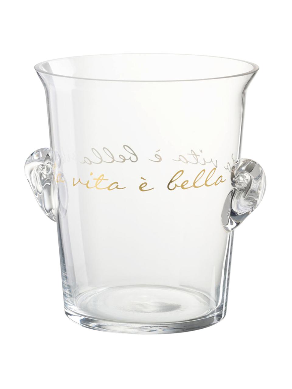 Eiseimer La Vita mit goldfarbener Aufschrift, Glas, Transparent, Goldfarben, Ø 19 x H 21 cm