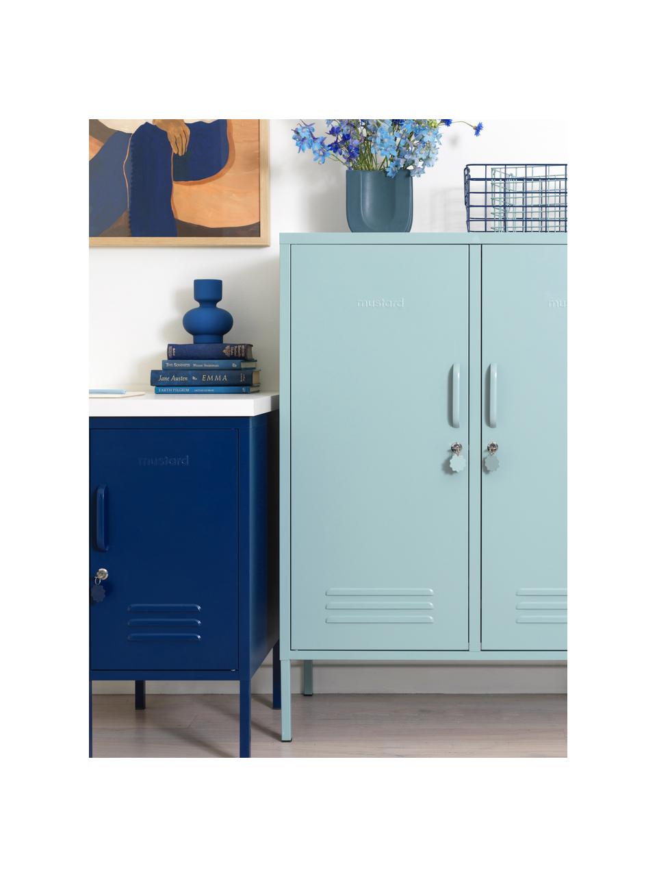 Credenza alta in metallo The Midi, Acciaio verniciato a polvere, Azzurro, Larg. 85 x Alt. 111 cm