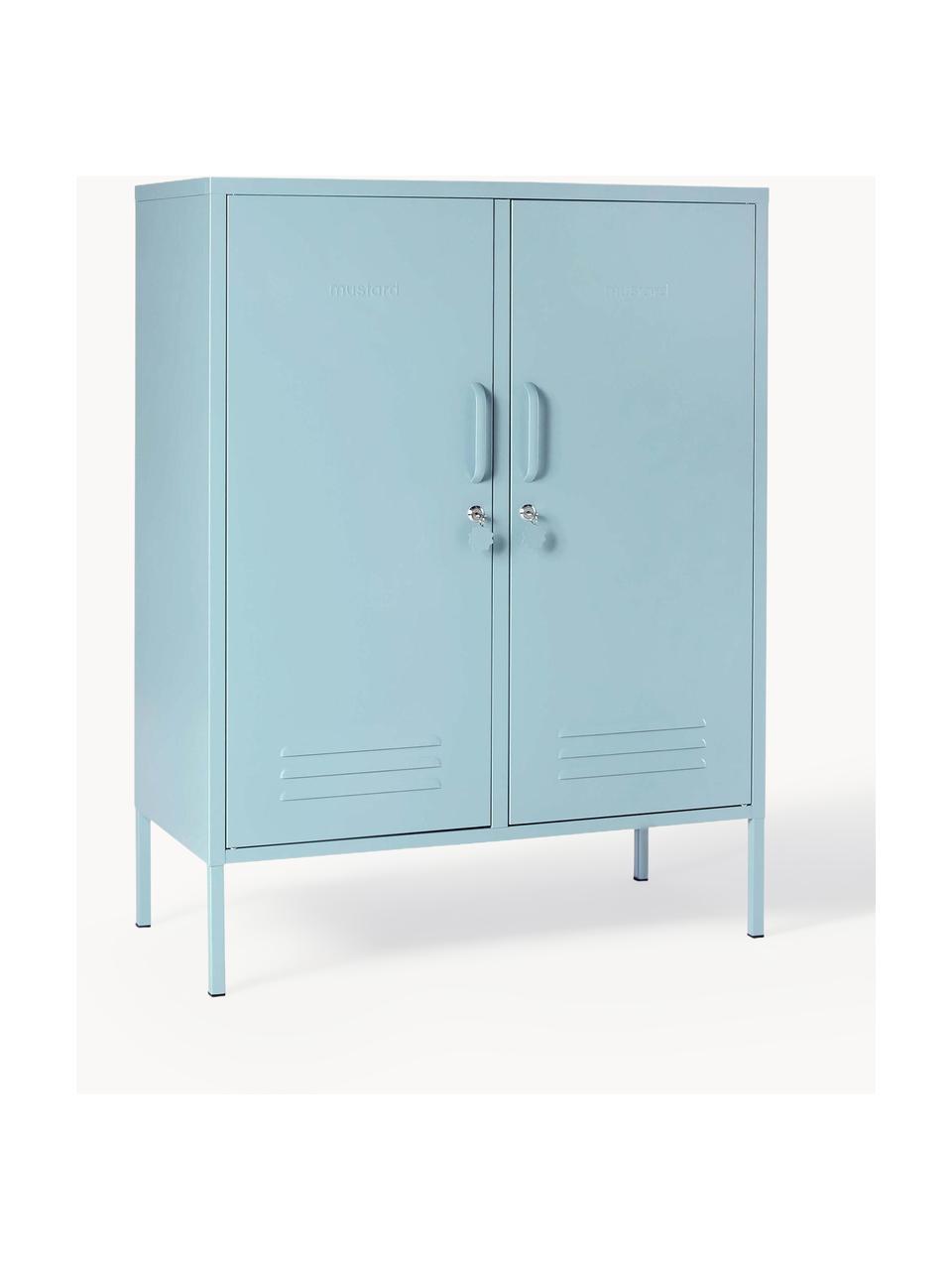 Credenza alta in metallo The Midi, Acciaio verniciato a polvere, Azzurro, Larg. 85 x Alt. 111 cm