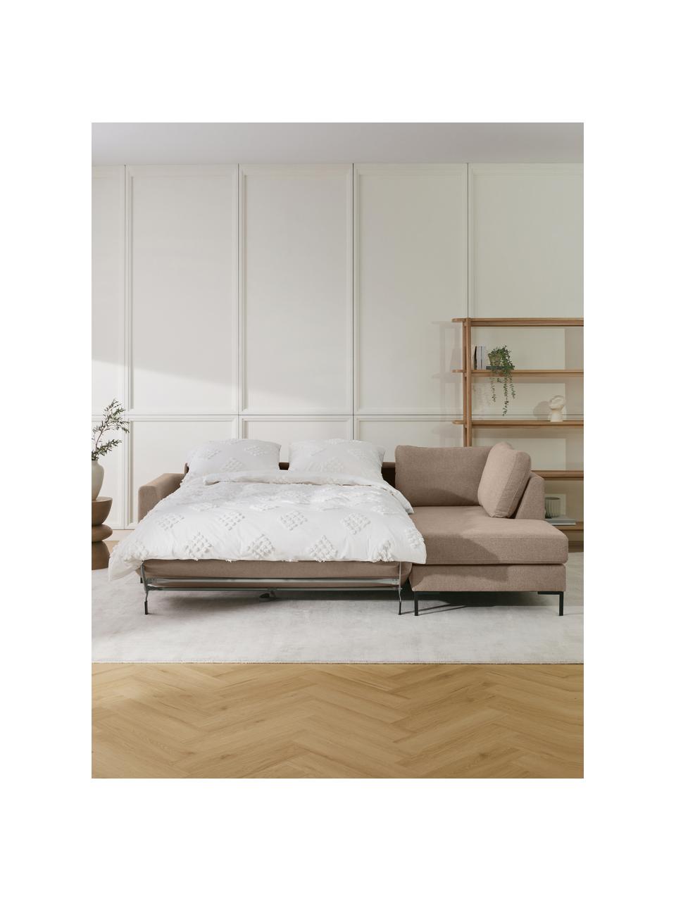 Rozkładana sofa narożna z metalowymi nogami Luna, Tapicerka: 100% poliester, certyfika, Stelaż: lite drewno bukowe, drewn, Nogi: metal galwanizowany, Brązowa tkanina, S 270 x G 184 cm, prawostronna