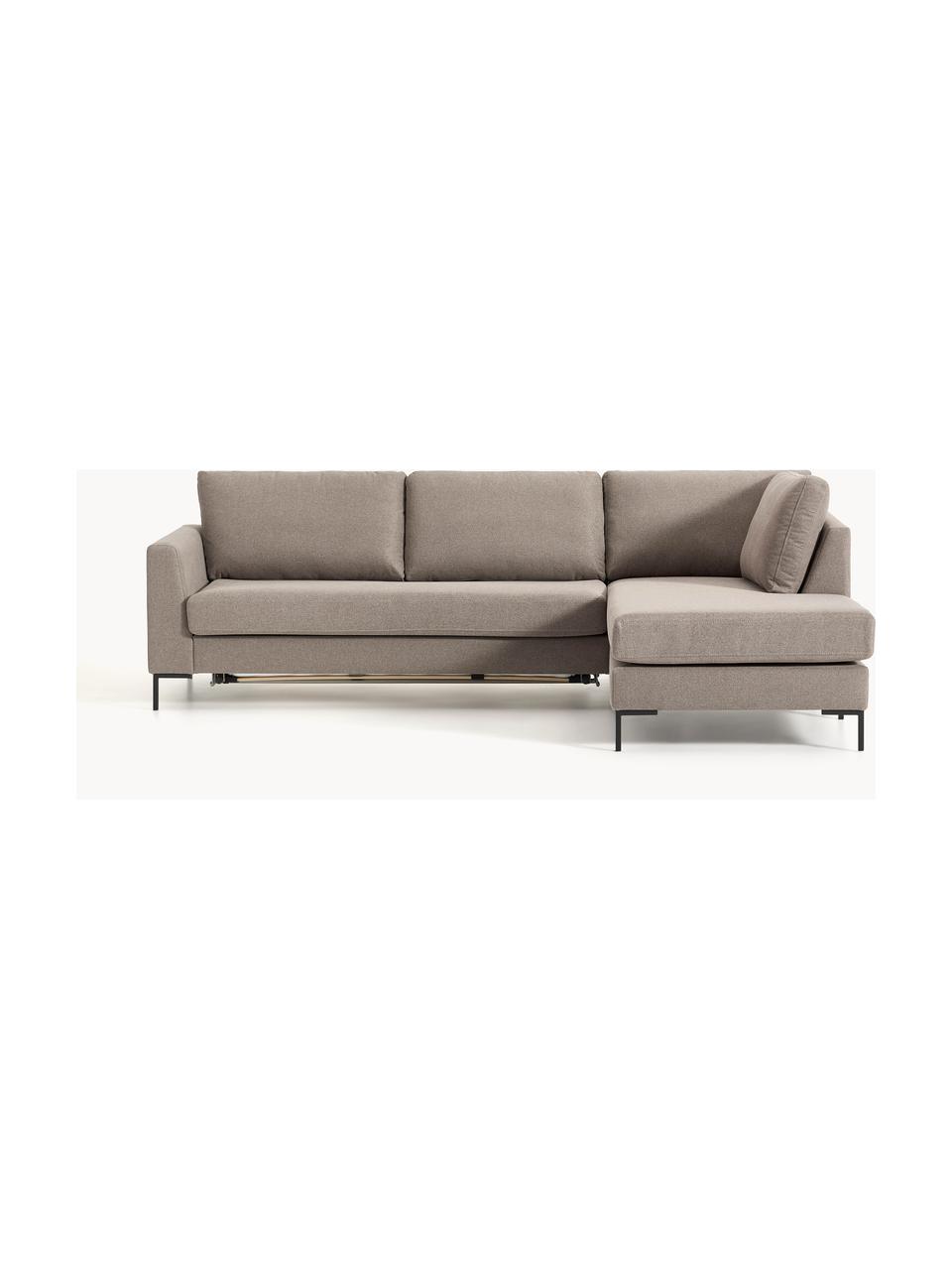 Rozkładana sofa narożna Luna (3-osobowa), Tapicerka: 100% poliester Dzięki tka, Stelaż: lite drewno bukowe, drewn, Nogi: metal galwanizowany Ten p, Taupe tkanina, S 270 x G 184 cm, lewostronna