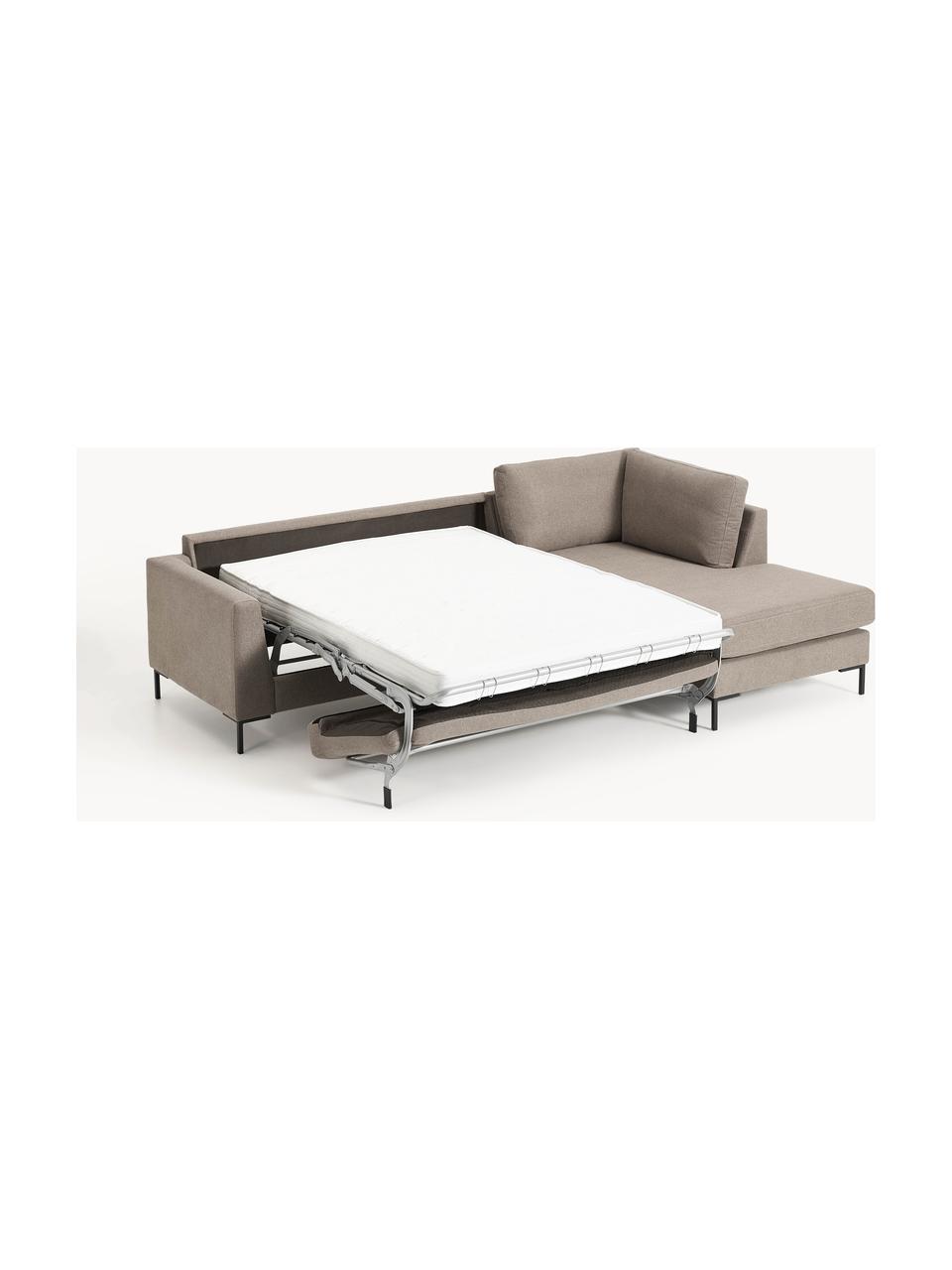 Schlafsofa Luna (3-Sitzer) mit Matratze, Bezug: 100 % Polyester Der strap, Gestell: Massives Buchenholz, Schi, Füße: Metall, galvanisiert Dies, Webstoff Taupe, B 270 x T 184 cm, Eckteil links