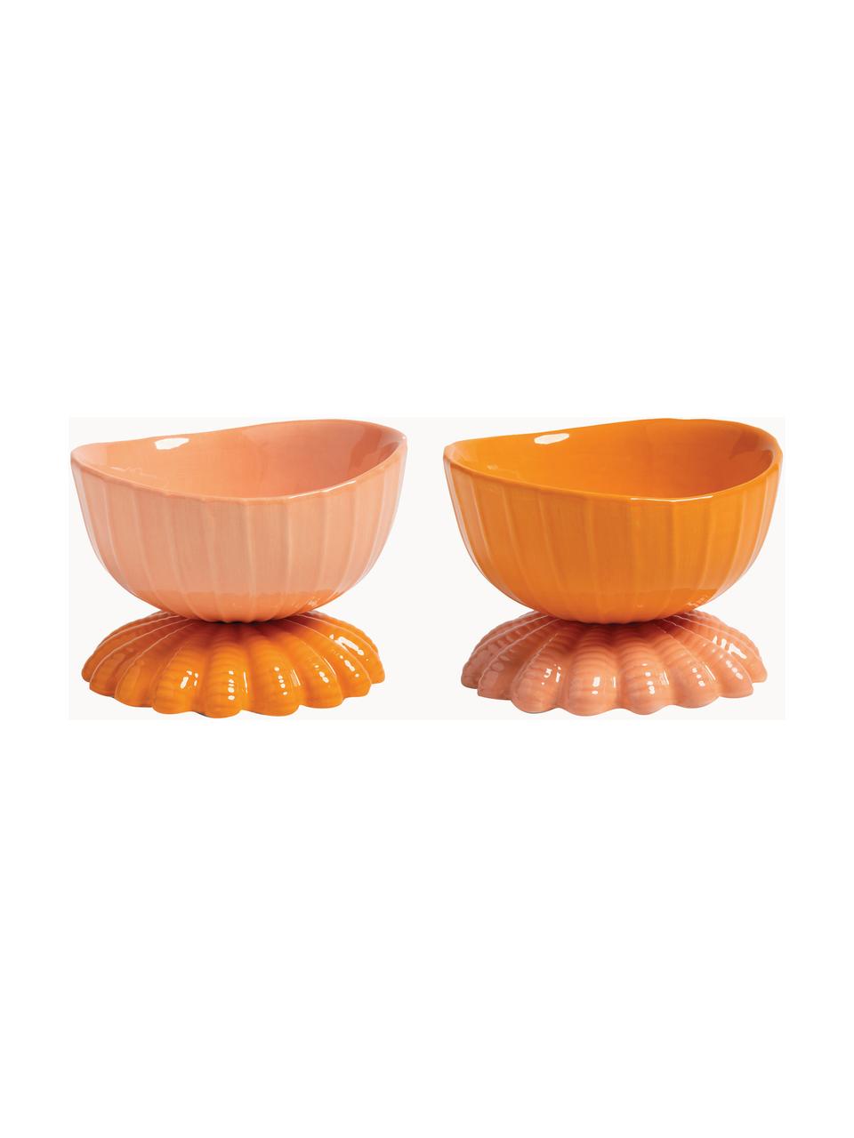 Set de cuencos de dolomita Clam, 2 uds., Dolomita esmaltada, Naranja, melocotón, Ø 11 x Al 8 cm