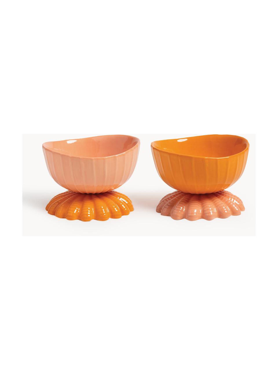 Set de cuencos de dolomita Clam, 2 uds., Dolomita esmaltada, Naranja, melocotón, Ø 11 x Al 8 cm