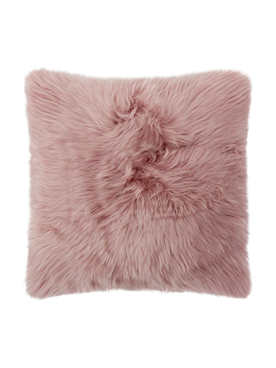 Poszewka na poduszkę ze skóry owczej Oslo, proste włosie, Blady różowy, S 40 x D 40 cm