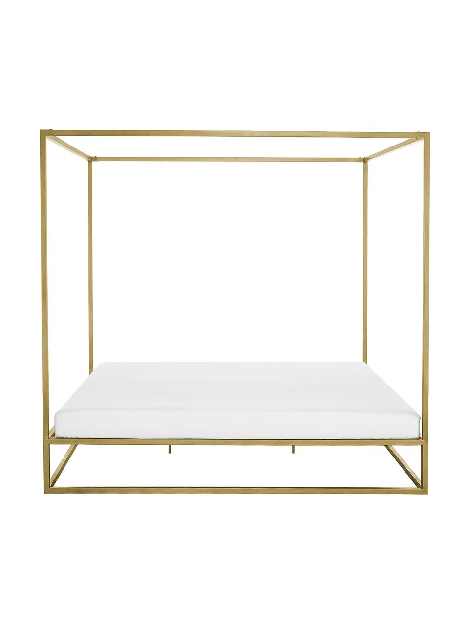 Łóżko z metalu z baldachimem Belle, Metal mosiądzowany, Odcienie złotego, S 160 x D 200 cm