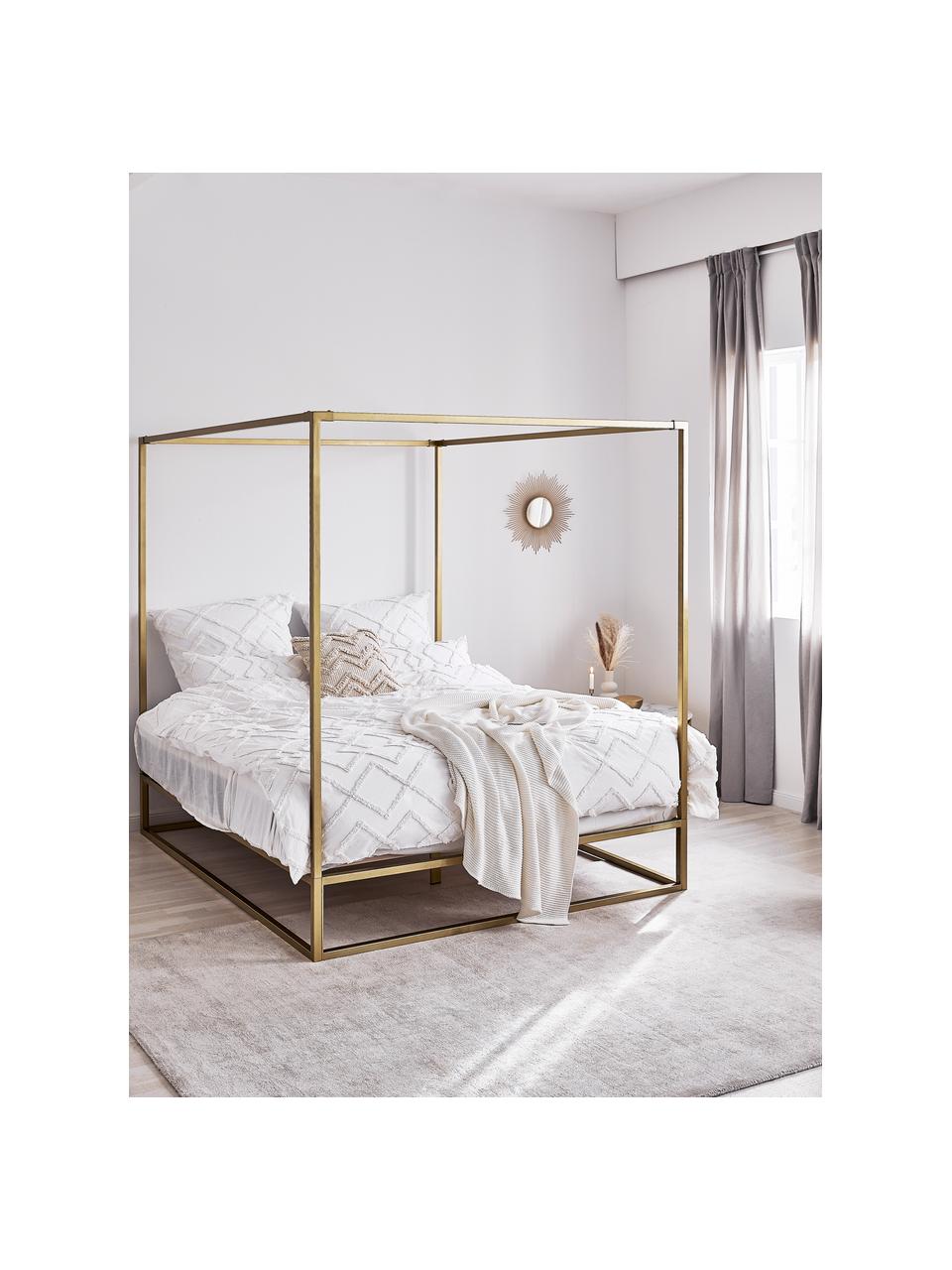 Łóżko z metalu z baldachimem Belle, Metal mosiądzowany, Odcienie złotego, S 160 x D 200 cm