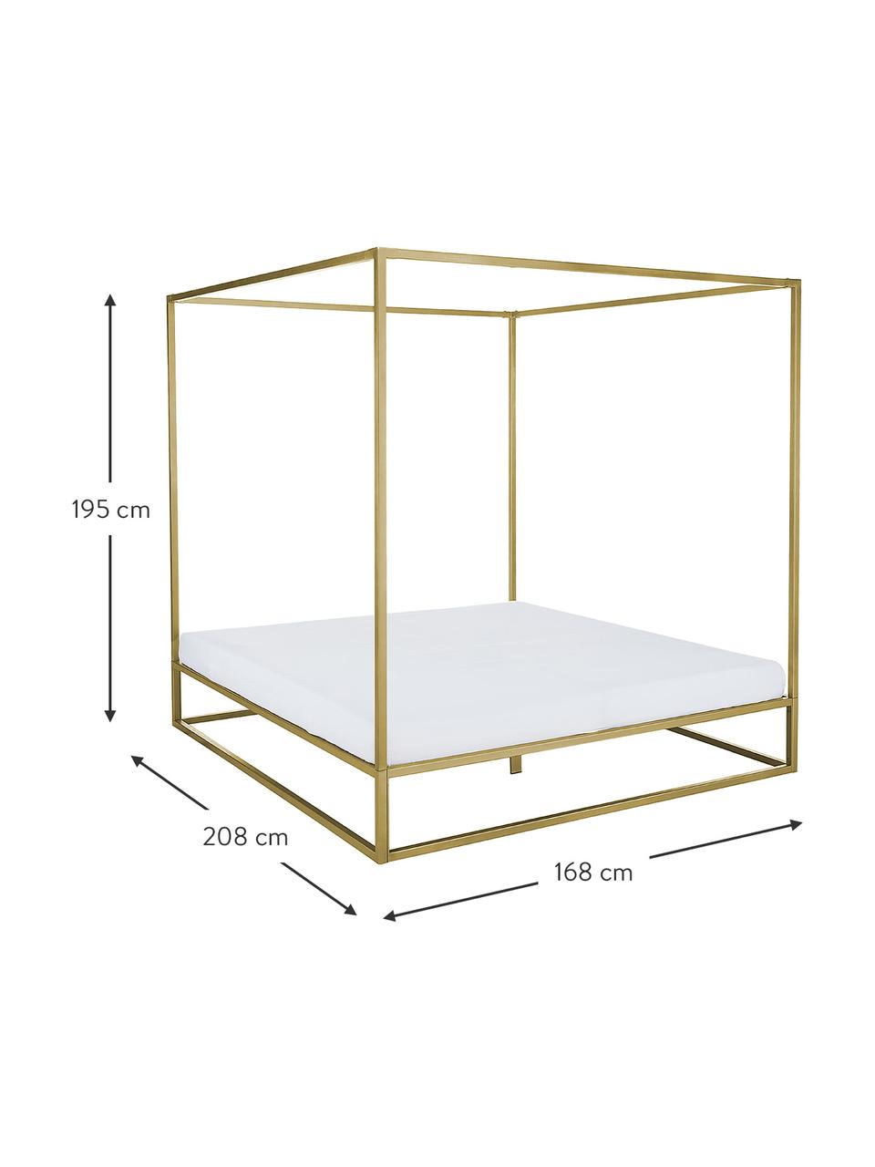 Łóżko z metalu z baldachimem Belle, Metal mosiądzowany, Odcienie złotego, S 160 x D 200 cm