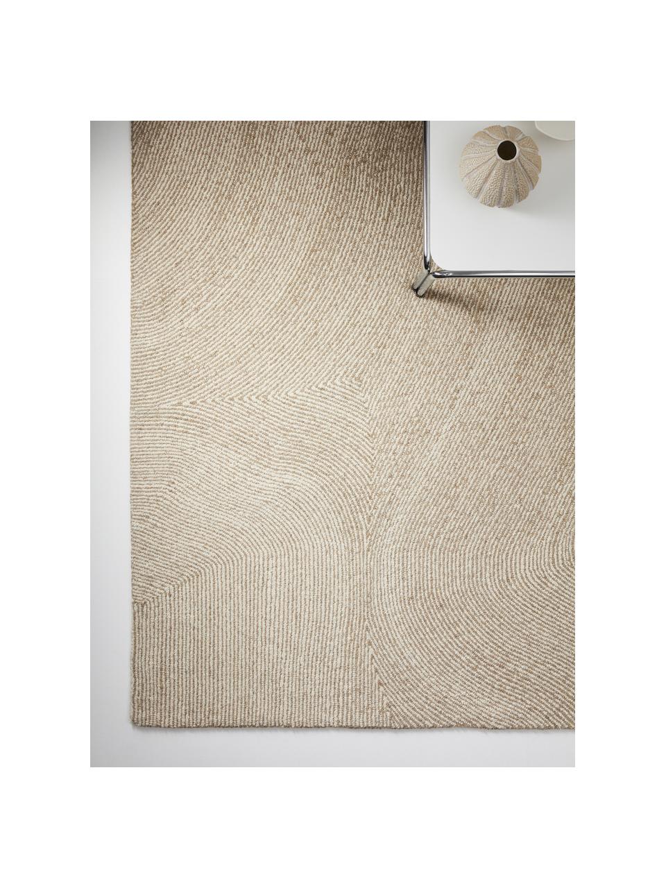 Großer handgewebter Teppich Canyon mit wellenförmiger Musterung in Beige/Weiß, 51% Polyester, 49% Wolle, Beige, B 200 x L 300 cm (Größe L)