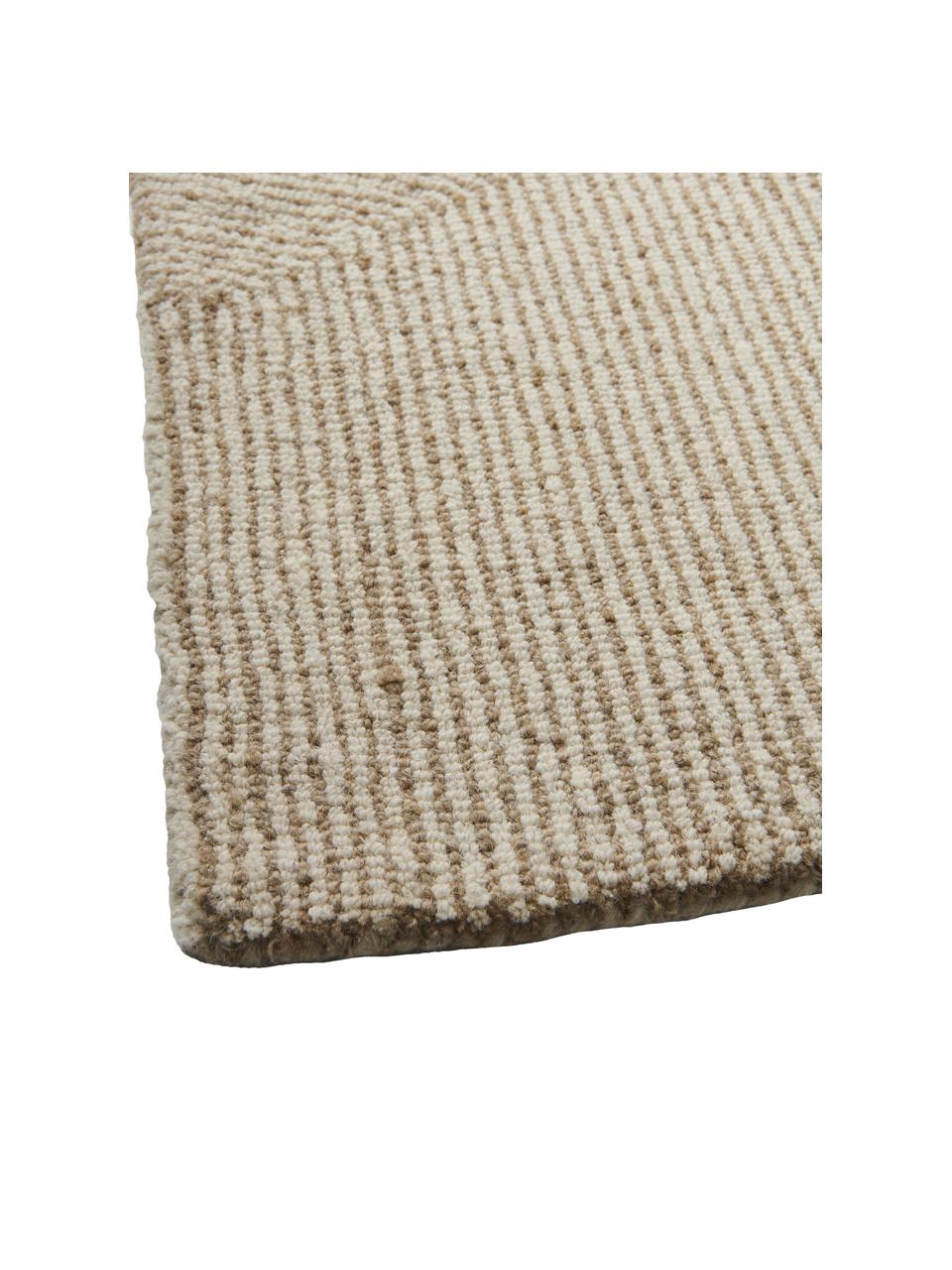 Tappeto tessuto a mano con motivo ondulato beige/bianco Canyon, 51% poliestere, 49% lana, Beige, Larg. 200 x Lung. 300 cm (taglia L)