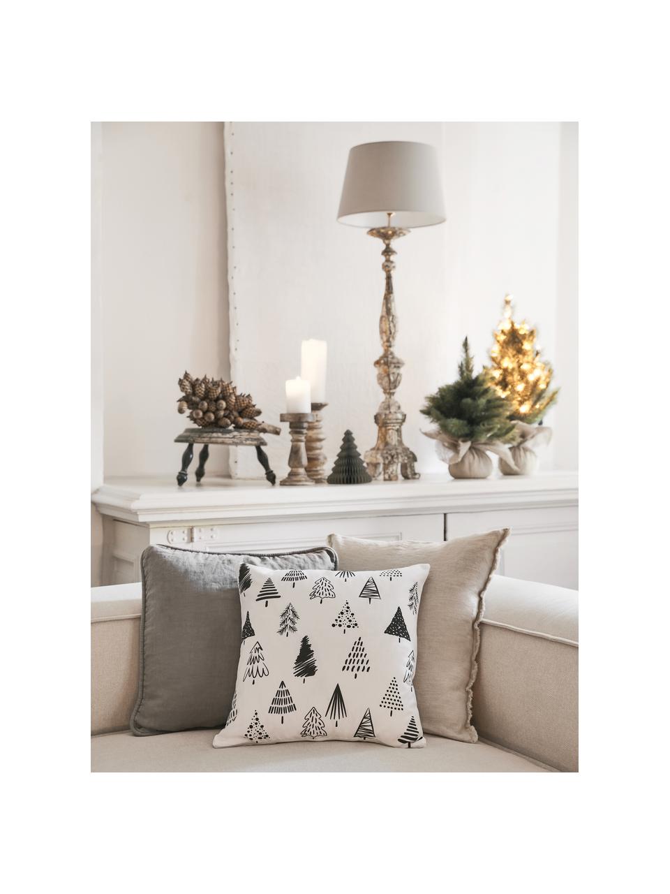 Copricuscino con alberi di Natale Scandi, 100% cotone, Bianco, nero, Larg. 40 x Lung. 40 cm