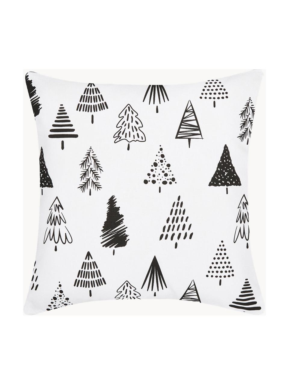 Copricuscino con alberi di Natale Scandi, 100% cotone, Bianco, nero, Larg. 40 x Lung. 40 cm