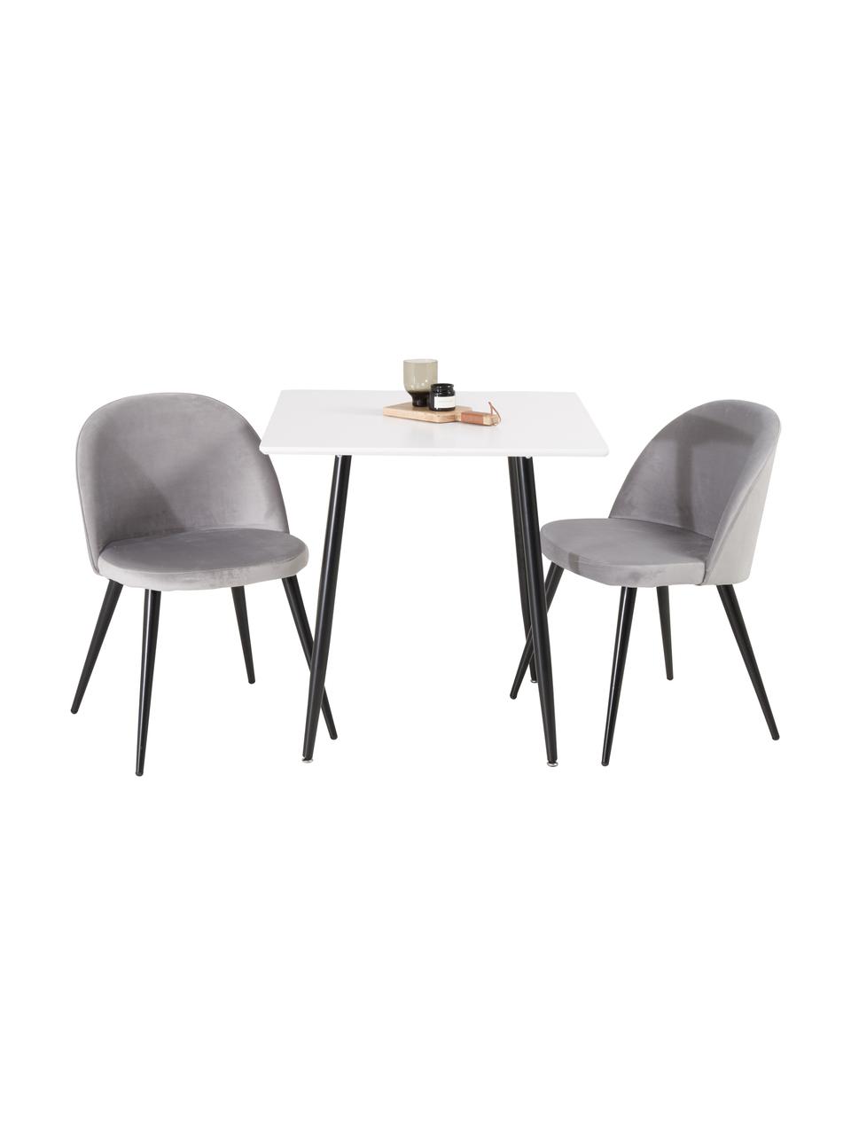 Table avec chaises Polar, 3 élém., Velours gris, blanc, noir, Lot de différentes tailles