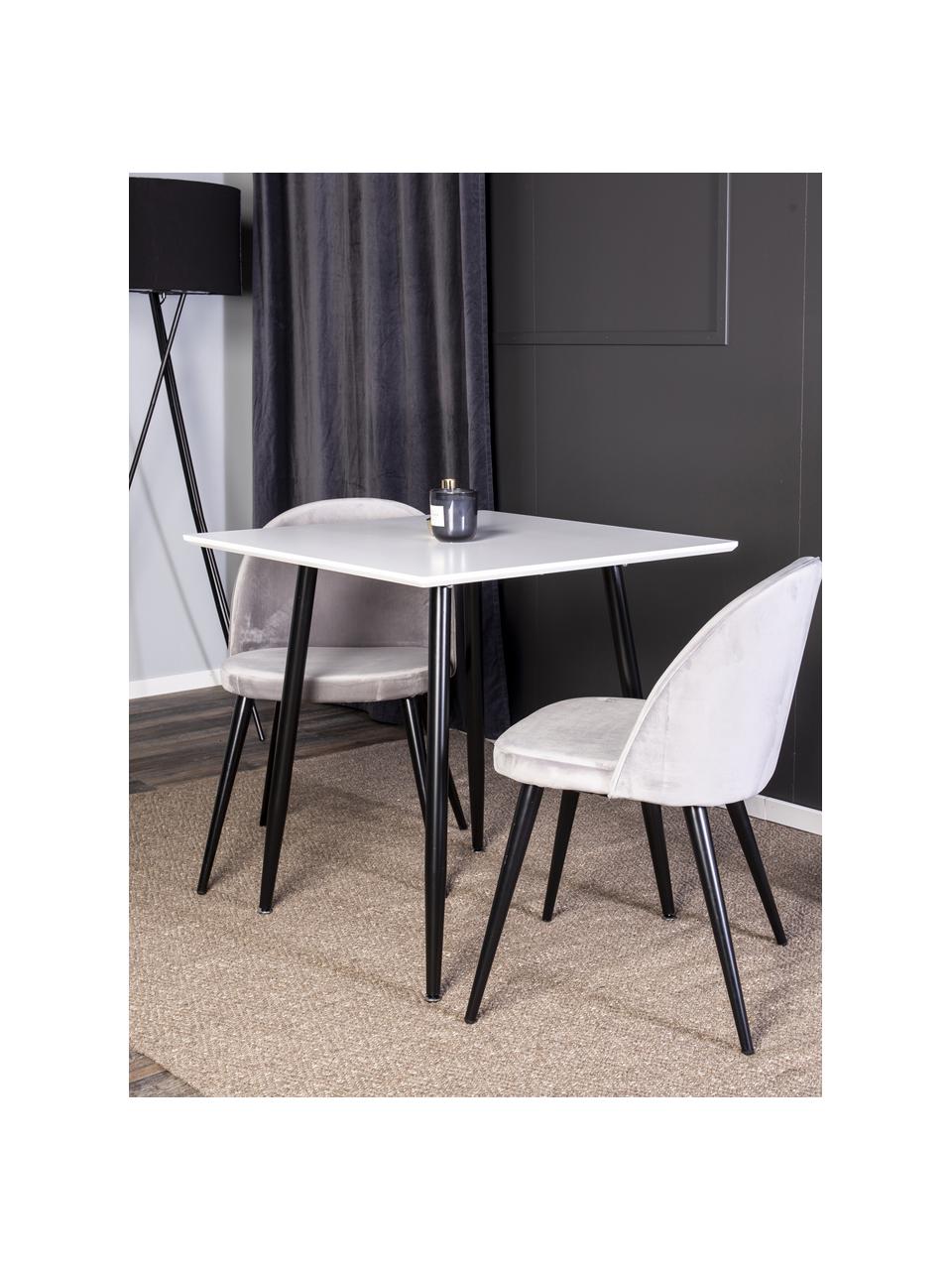 Set de mesa de comedor con sillas Polar, 3 pzas., Tablero: fibras de densidad media , Patas: metal con pintura en polv, Tapizado: terciopelo (100% poliéste, Patas: metal con pintura en polv, Terciopelo gris, blanco, negro, Set de diferentes tamaños