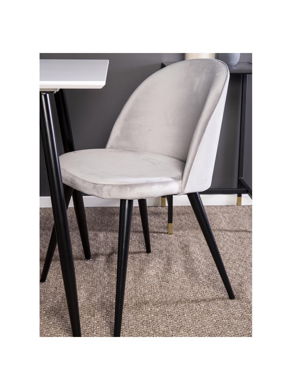 Table avec chaises Polar, 3 élém., Velours gris, blanc, noir, Lot de différentes tailles