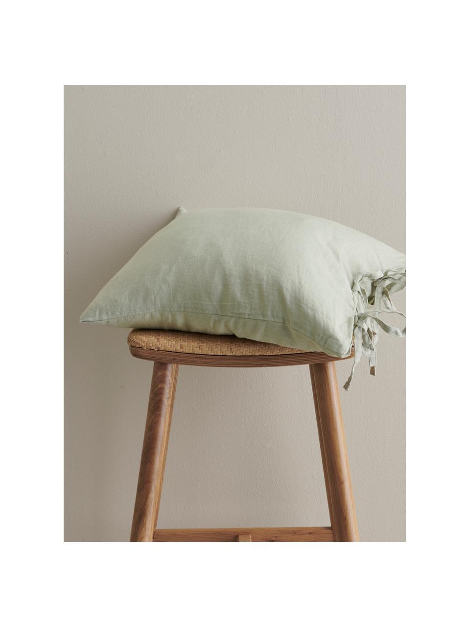 Gewassen linnen kussenhoes Candice in mintgroen, 100% linnen, Mintgroen, B 50 x L 50 cm