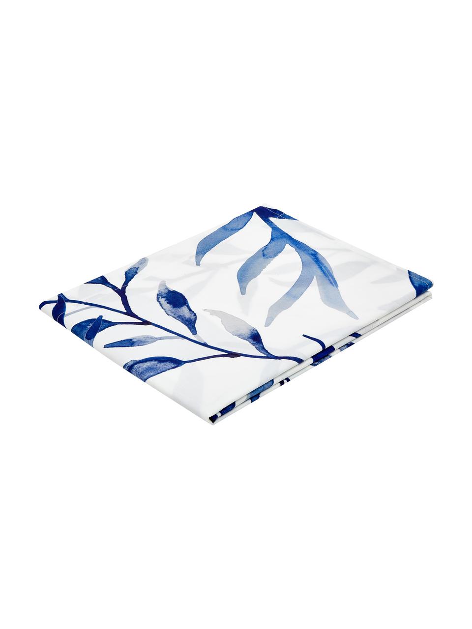 Drap plat en percale de coton Francine, Endroit : bleu, blanc Envers : blanc, 180 x 300 cm