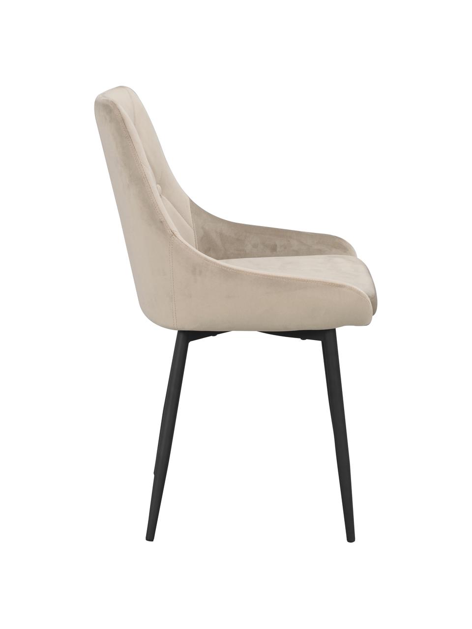 Krzesło tapicerowane z aksamitu Alberton, 2 szt., Tapicerka: 100% aksamit poliestrowy, Nogi: metal lakierowany, Beżowy, czarny, S 49 x G 55 cm