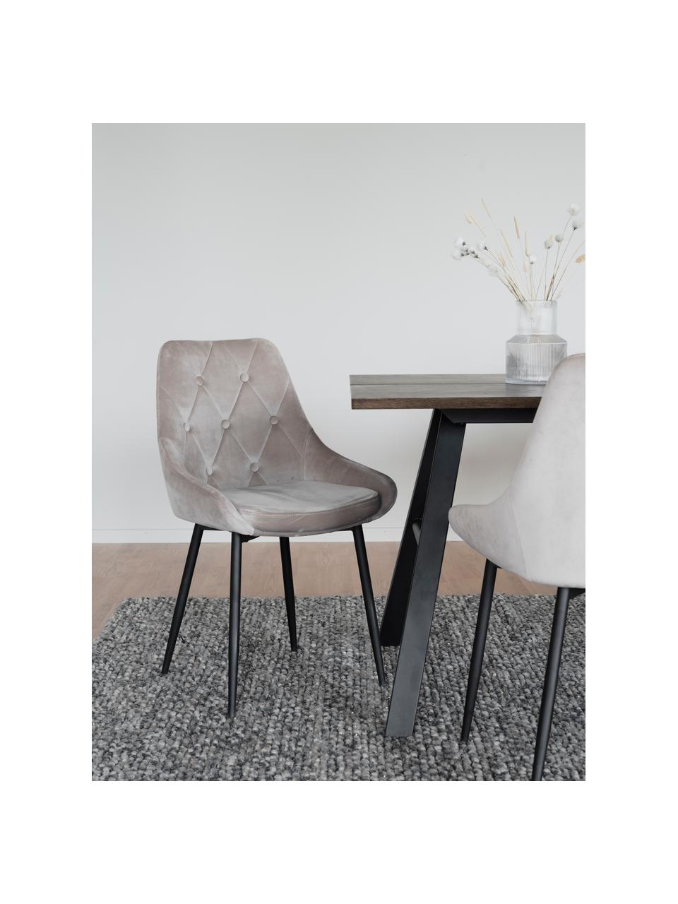 Krzesło tapicerowane z aksamitu Alberton, 2 szt., Tapicerka: 100% aksamit poliestrowy, Nogi: metal lakierowany, Beżowy, czarny, S 49 x G 55 cm