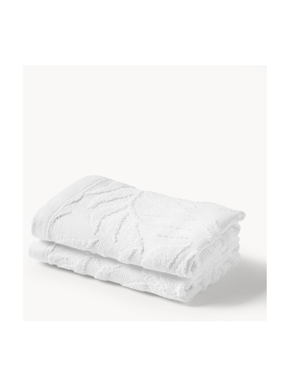 Toallas de algodón Leaf, tamaños diferentes, Blanco, Set de 3 (toalla tocador, toalla lavabo y toalla ducha)